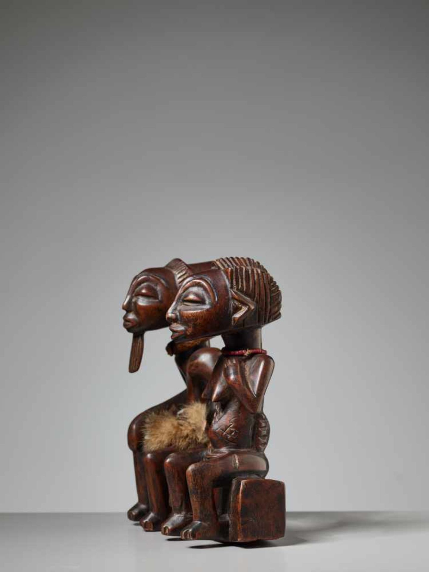 A PAIR OF ANCESTRAL FIGURES, NIGERIA, YORUBA PEOPLEWood, fur, and glass beadsNigeria, Yoruba - Image 4 of 6