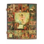LARGE RUSSIAN ICON ‘RESURRECTION AND THE TWELVE GREAT FEASTS’, 19th CENTURYWood, polychrome egg