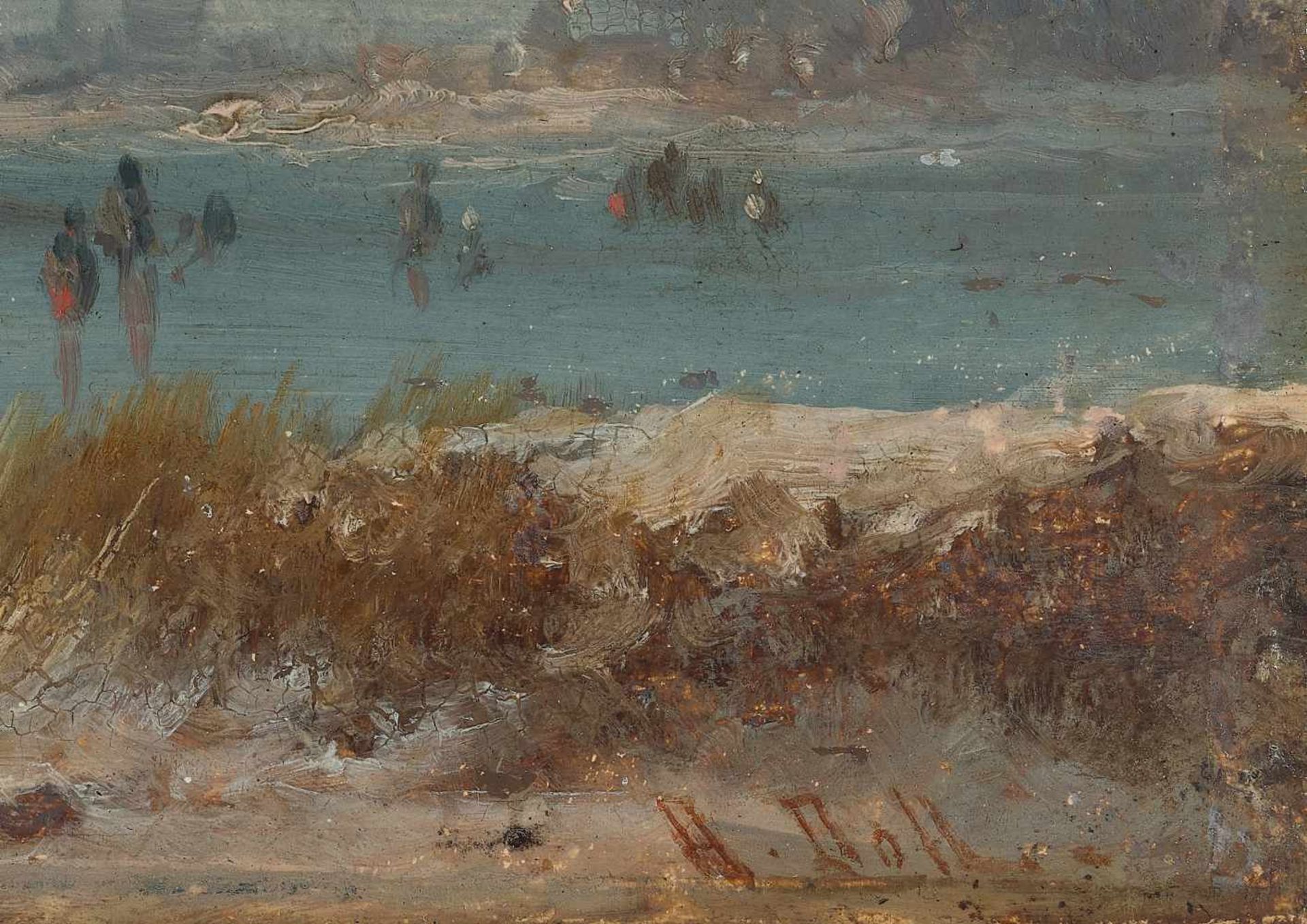 ANTON DOLL (1826-1877), OIL ON PANEL ‘FROZEN RIVER’Anton Doll (1826-1877)Oil on panelGermanymid-19th - Image 2 of 6