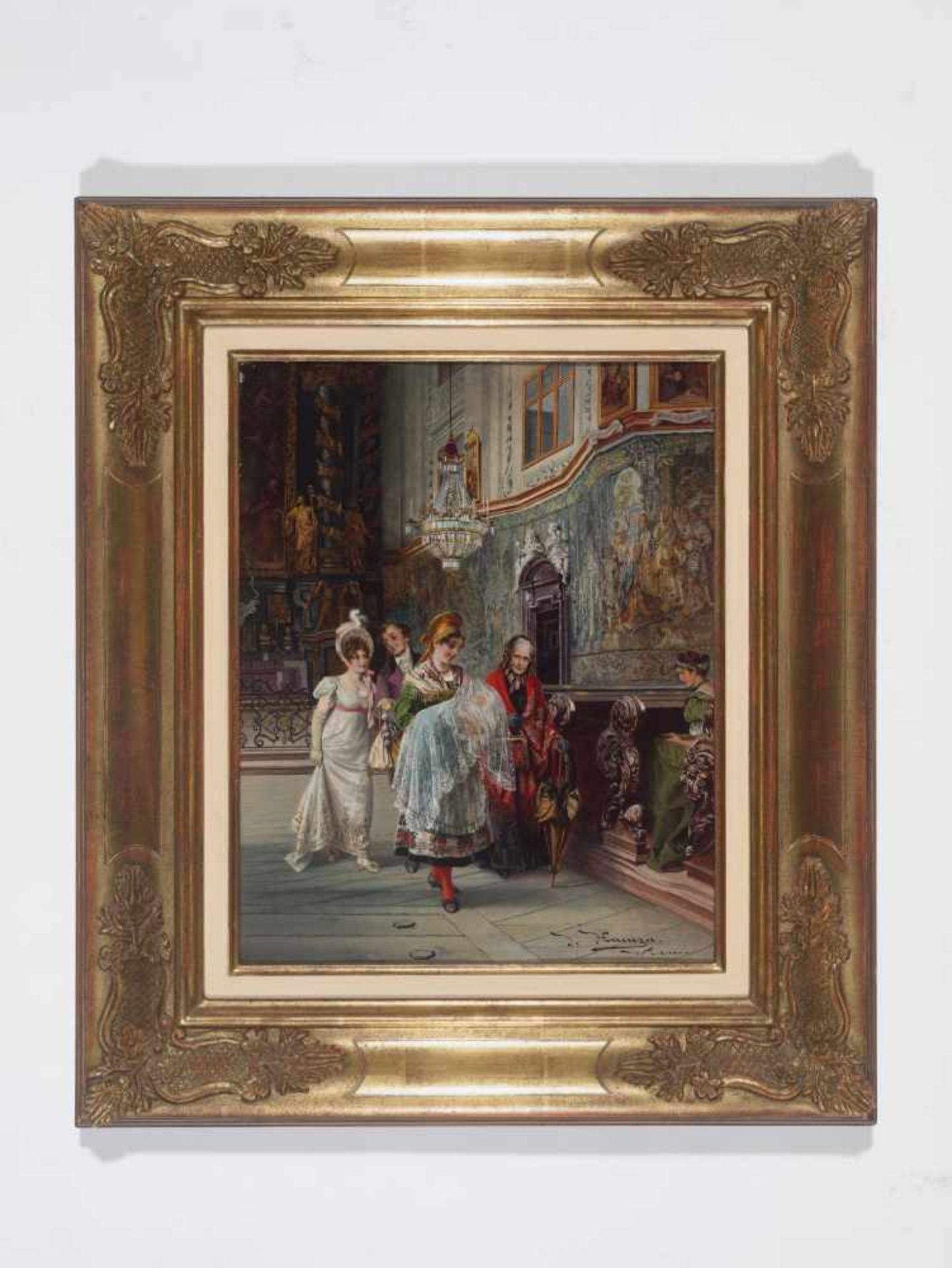 JOHANN HAMZA (1850-1925), OIL ON PANEL ‘CHRISTENING’Johann Hamza (1850-1925)Oil on - Image 4 of 8