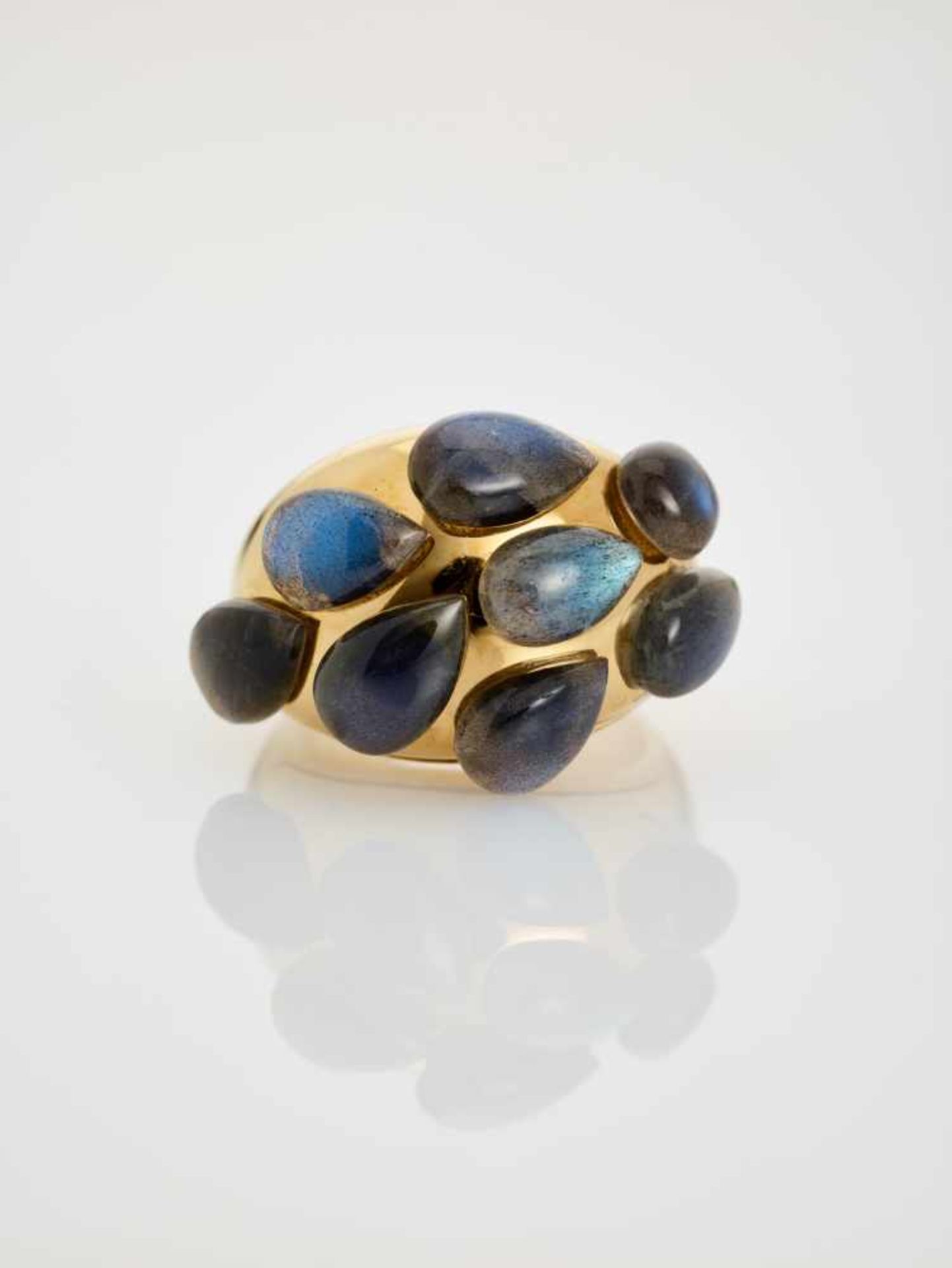 A POMELLATO LABRADORITE AND YELLOW GOLD RINGItalyafter 1990, signed ‘Pomellato’Eight labradorites,