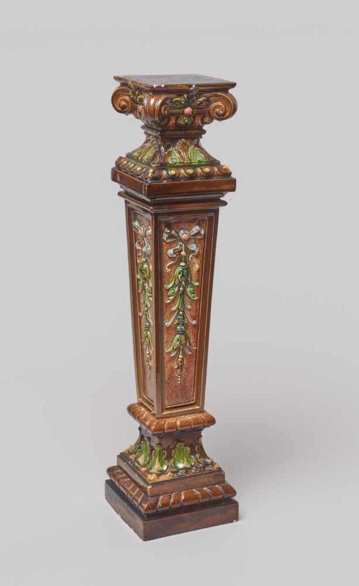 MAJOLICA CERAMIC FLOWER PILLAR STAND, GERMANY 1890Majolica ceramic, polychrome glazedGermanyaround