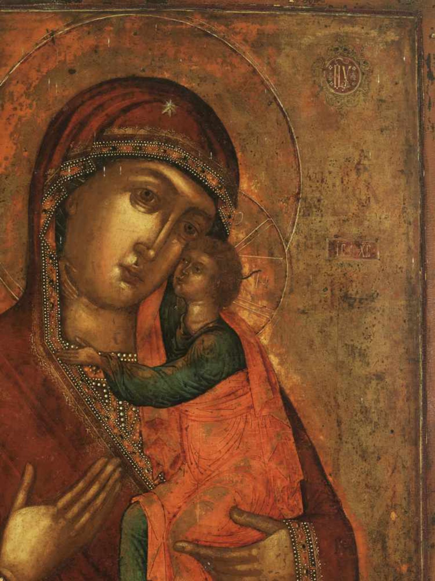 LARGE RUSSIAN ‘ELEUSA’ ICON, VIRGIN OF TENDERNESS, 19th CENTURYWood, polychrome egg - Image 2 of 4