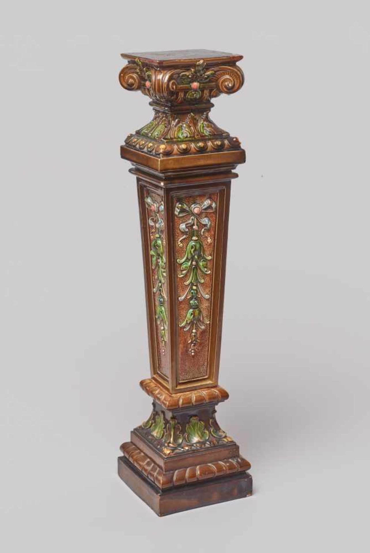 MAJOLICA CERAMIC FLOWER PILLAR STAND, GERMANY 1890Majolica ceramic, polychrome glazedGermanyaround - Image 5 of 9