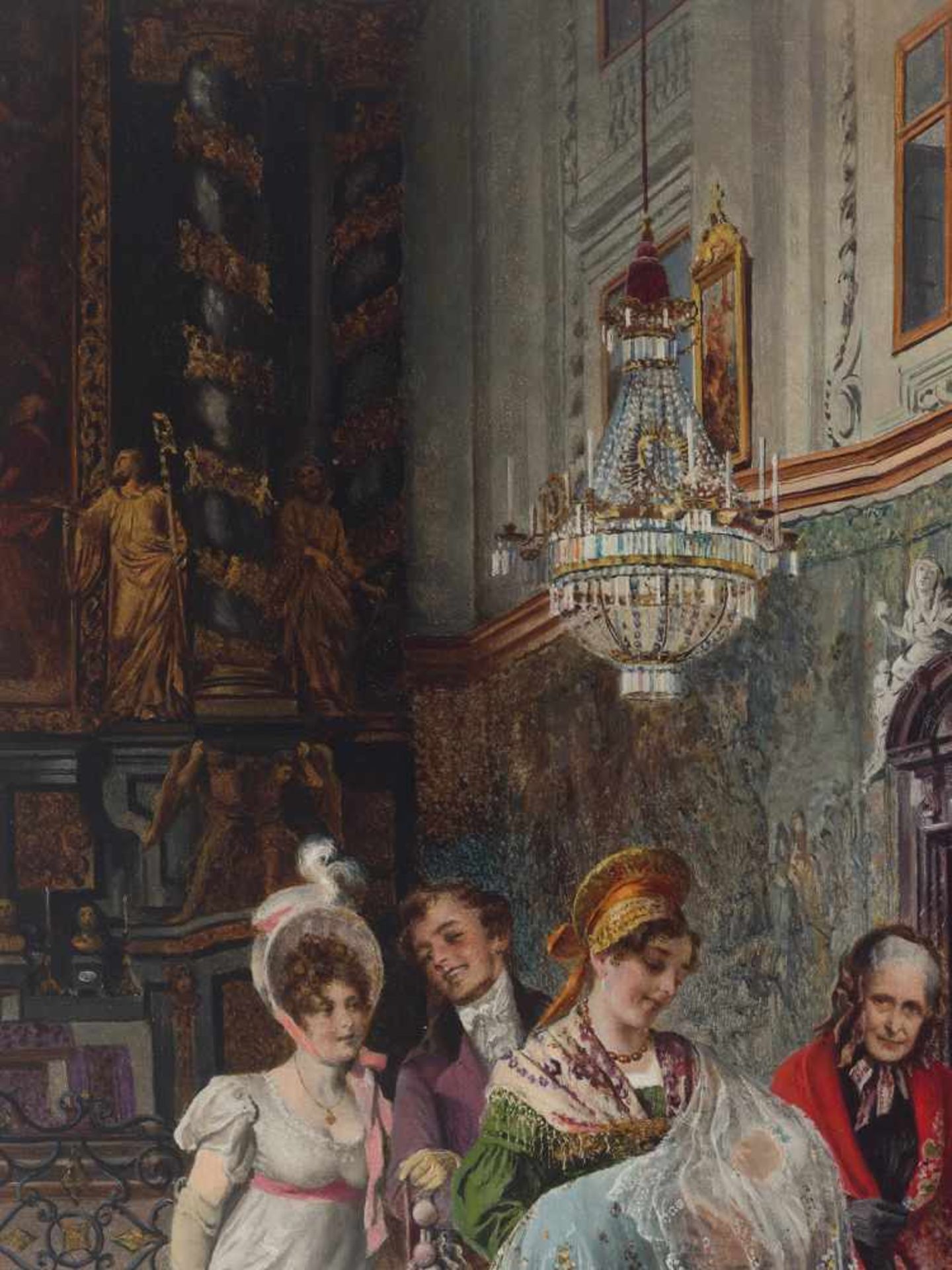 JOHANN HAMZA (1850-1925), OIL ON PANEL ‘CHRISTENING’Johann Hamza (1850-1925)Oil on - Bild 6 aus 8