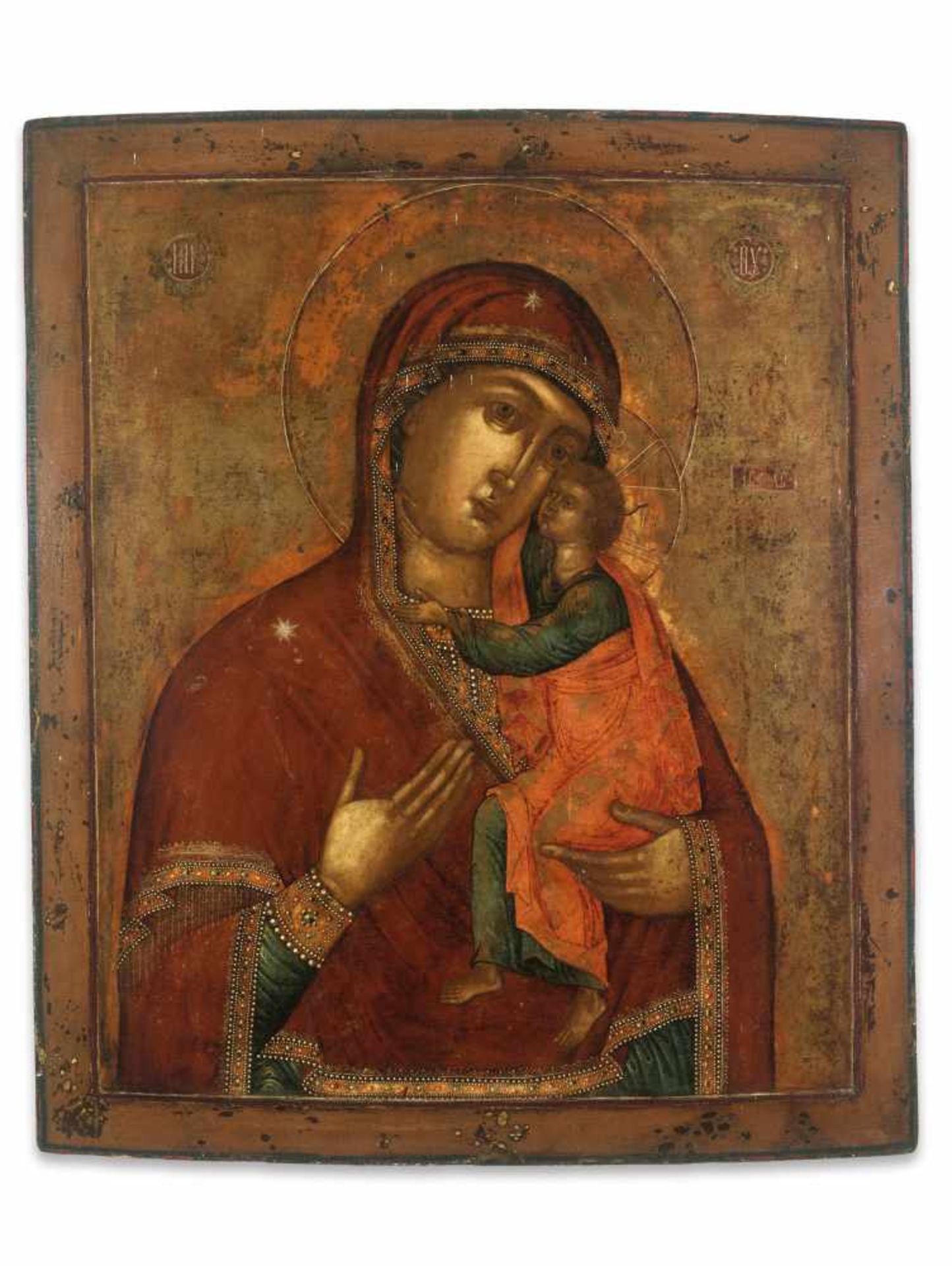 LARGE RUSSIAN ‘ELEUSA’ ICON, VIRGIN OF TENDERNESS, 19th CENTURYWood, polychrome egg