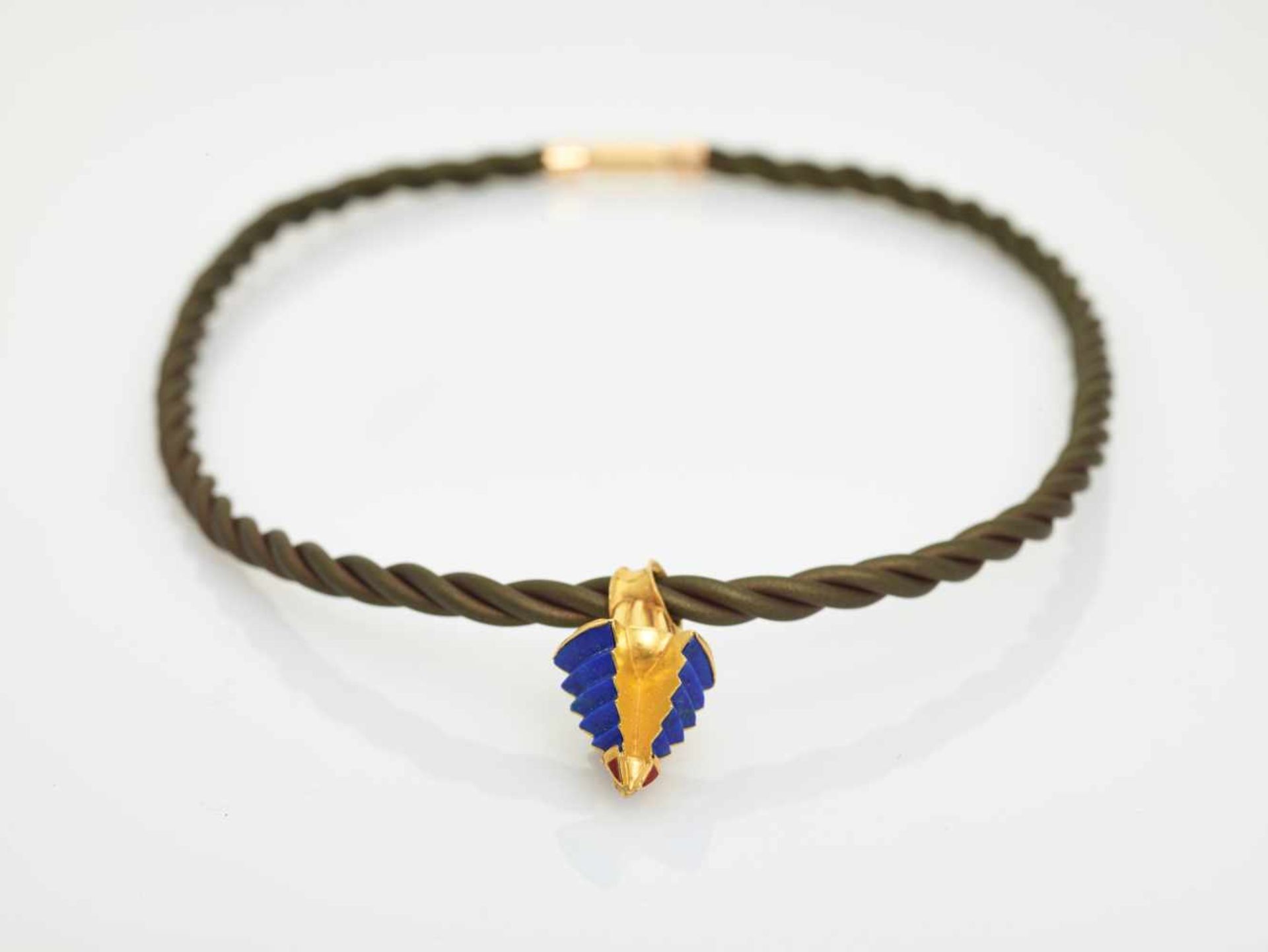 OTTO JAKOB (b. 1951), 18 CARAT GOLD, LAPIS LAZULI AND CORAL PENDANT, 1985Germany1985, accompanied by - Image 3 of 7