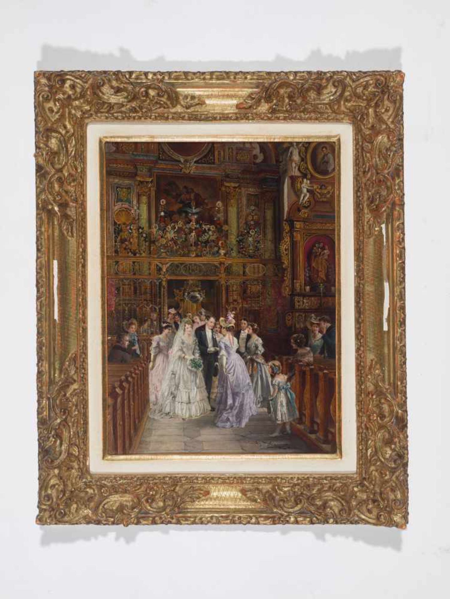 JOHANN HAMZA (1850-1925), OIL ON PANEL ‘WEDDING’Johann Hamza (1850-1925)Oil on panelAustriaaround - Bild 3 aus 7