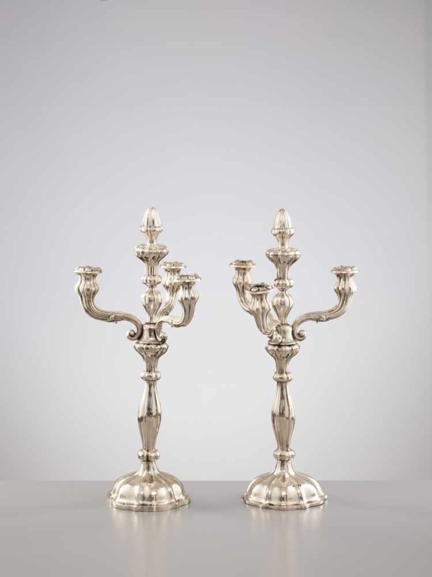 A LARGE PAIR OF VIENNESE LATE BIEDERMEIER CANDLESTICKS WITH 4-LIGHT GIRANDOLE INSERT, - Image 4 of 9