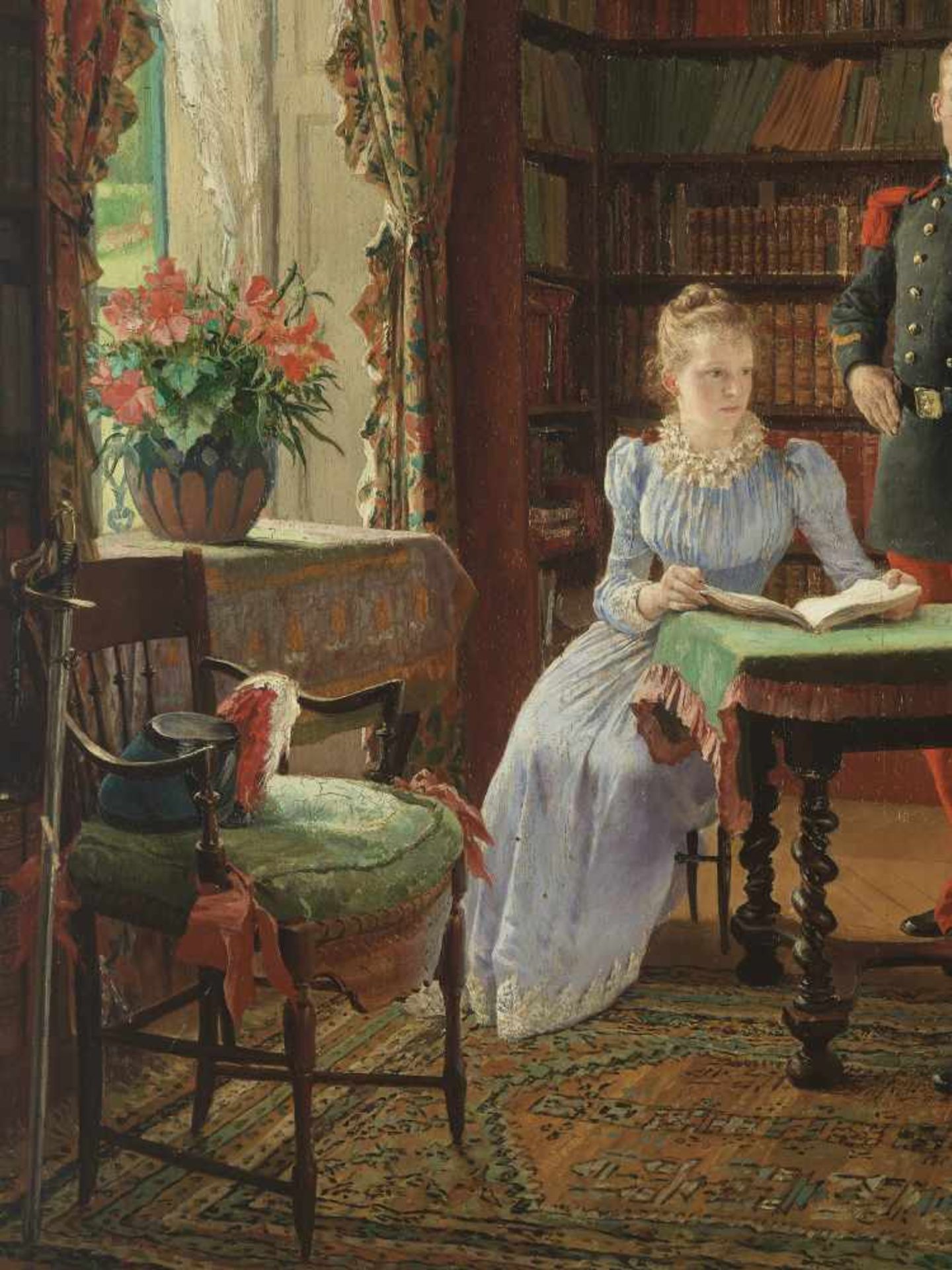 MAURICE LELOIR (1853-1940), OIL ON PANEL ‘IN THE LIBRARY’ 1890Maurice Leloir (1853-1940)Oil on - Image 3 of 6