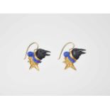 OTTO JAKOB (b. 1951), GOLD, EBONY AND LAPIS LAZULI EARRINGS ‘RAVENS IN ARMOR’, 1984Germany1984,