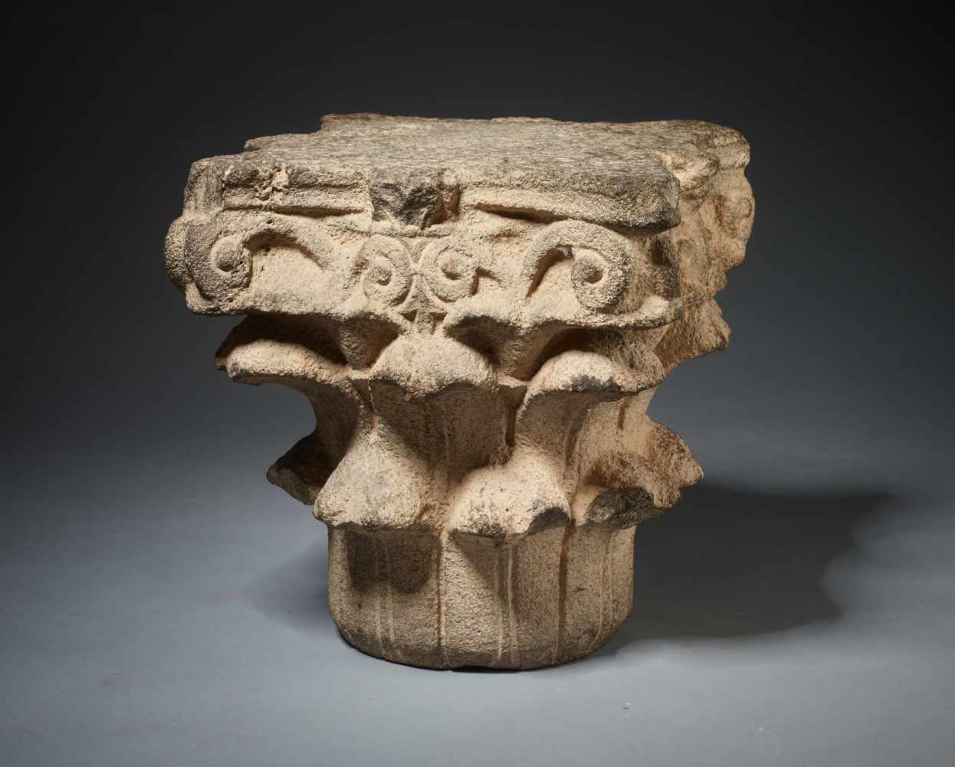 CORINTHIAN SANDSTONE CAPITAL WITH LEAVES AND VOLUTA, 19th CENTURY OR EARLIERSandstoneEurope19th - Image 2 of 7