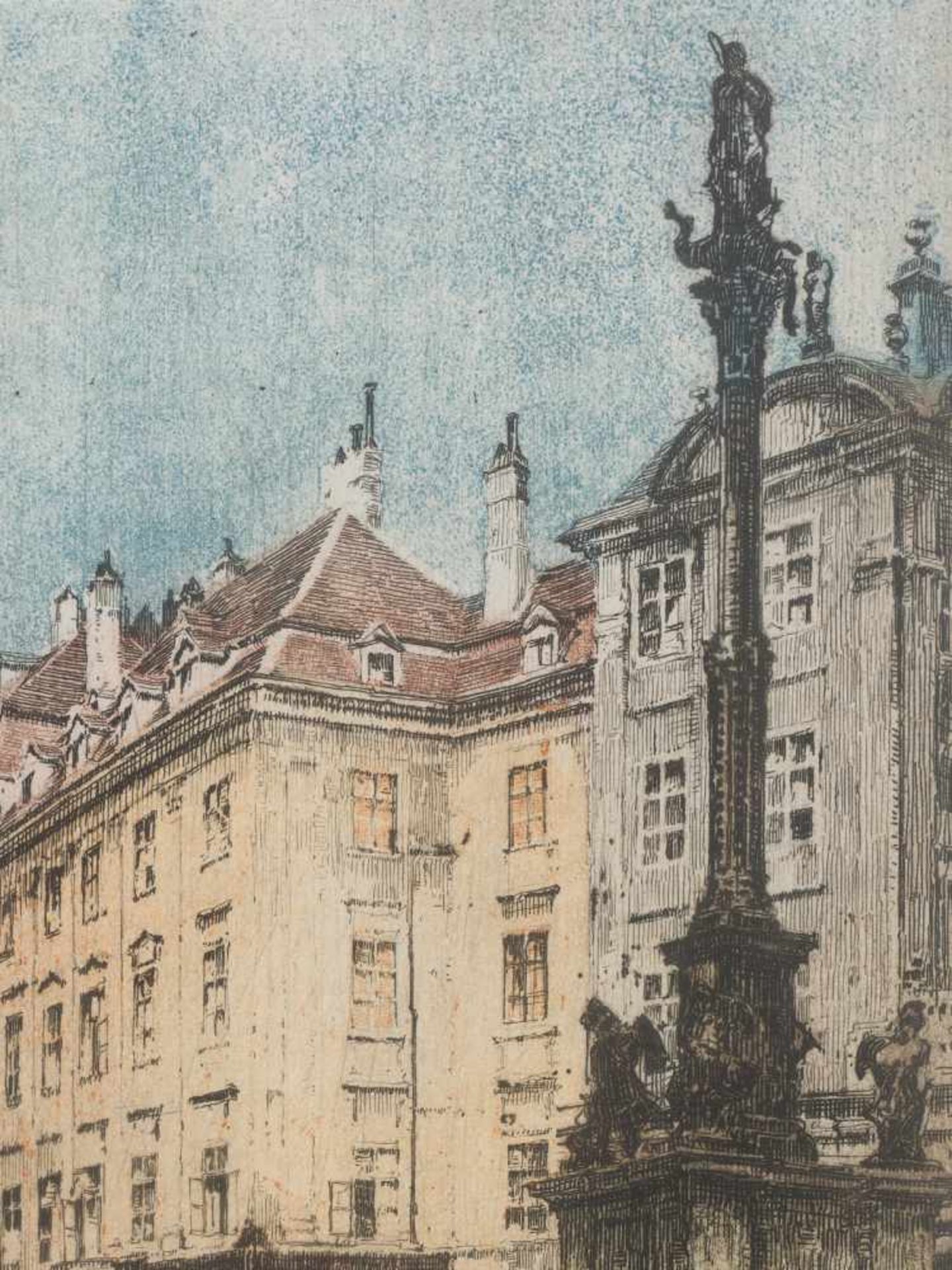 LUIGI KASIMIR (1881-1962), COLOR ETCHING ‘MARIAN COLUMN IN VIENNA’ 1911Luigi Kasimir (1881-1962) - Image 3 of 5