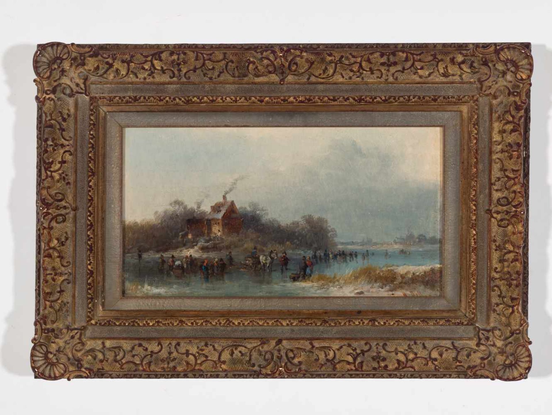 ANTON DOLL (1826-1877), OIL ON PANEL ‘FROZEN RIVER’Anton Doll (1826-1877)Oil on panelGermanymid-19th - Image 3 of 6