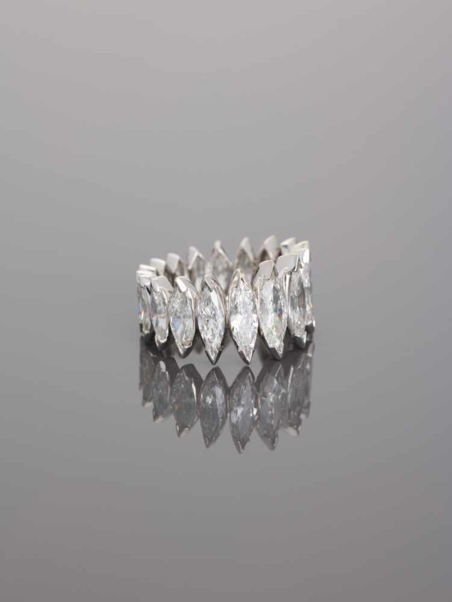 AN ‘ETERNITY BAND’ PLATINUM RING WITH 10.2 CARAT OF MARQUISE CUT DIAMONDSAfter 1980, unmarked950 - Image 8 of 9