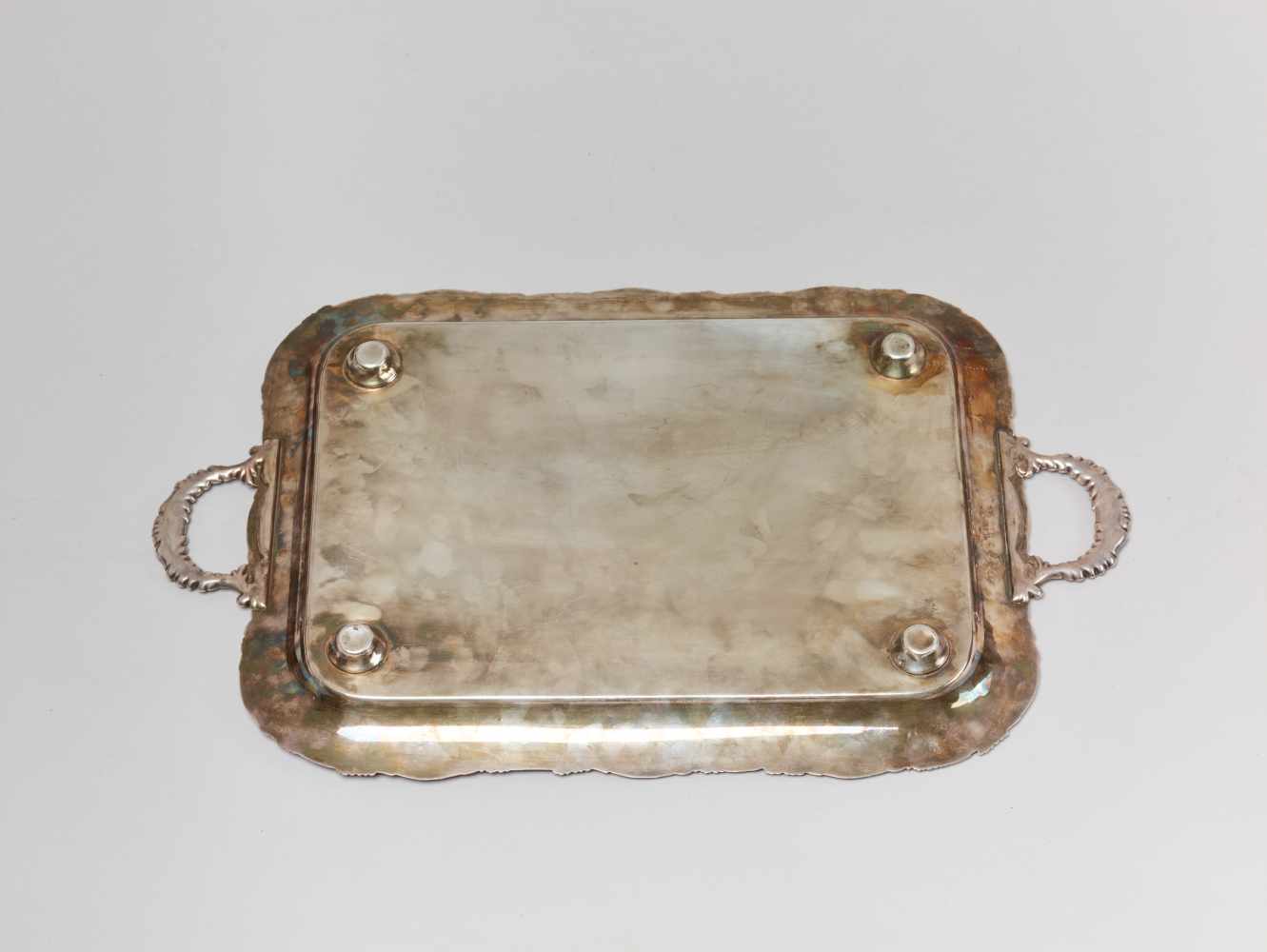 LARGE SILVER PLATE SERVING TRAY WITH WINE GRAPES DECORATION, 1900sSilver plate - Image 6 of 8
