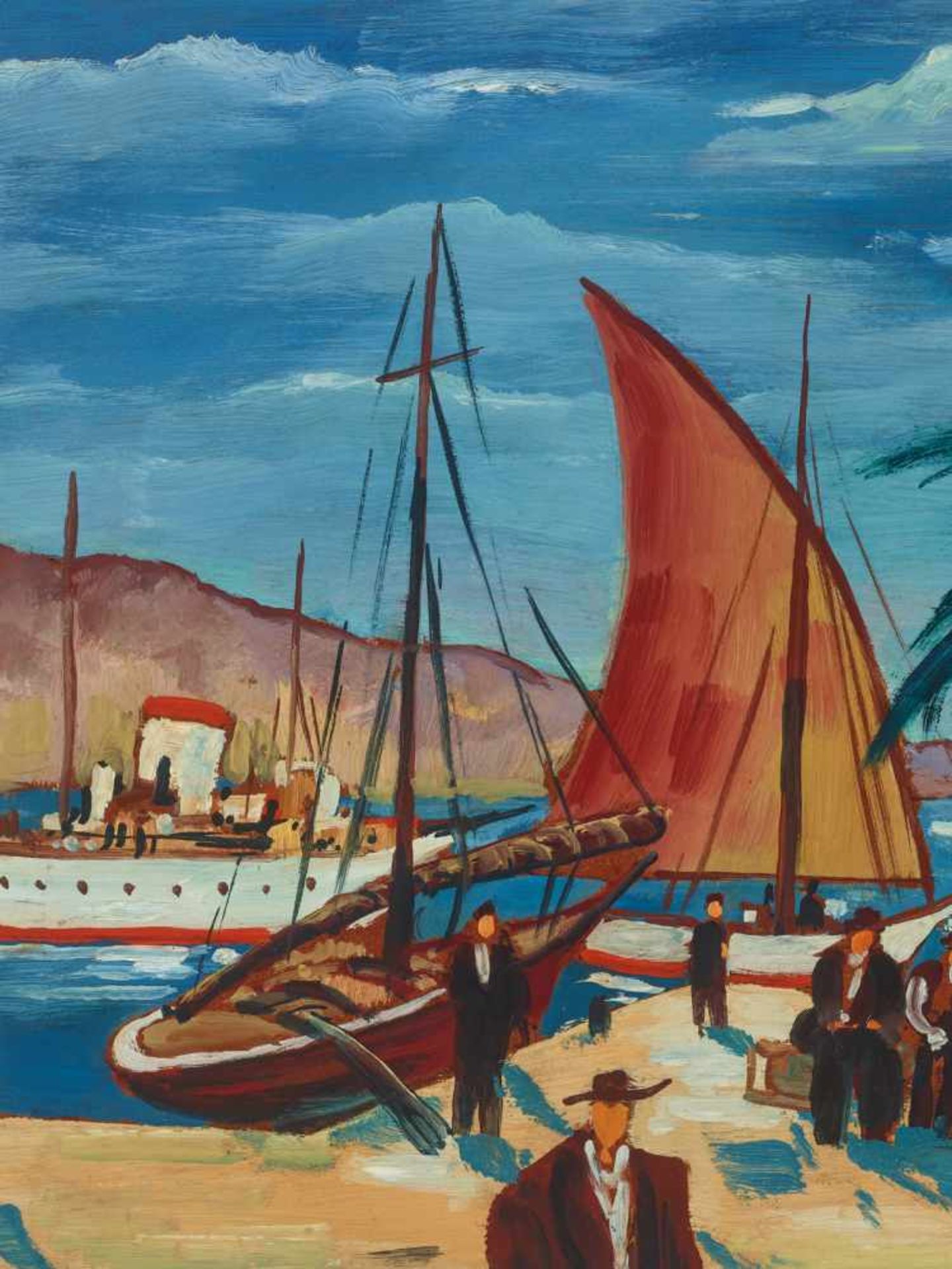 FRANZ HECKENDORF (1888-1962), OIL ON BOARD ‘MEDITERRANEAN HARBOR’ 1939Franz Heckendorf (1888-1962) - Image 5 of 6