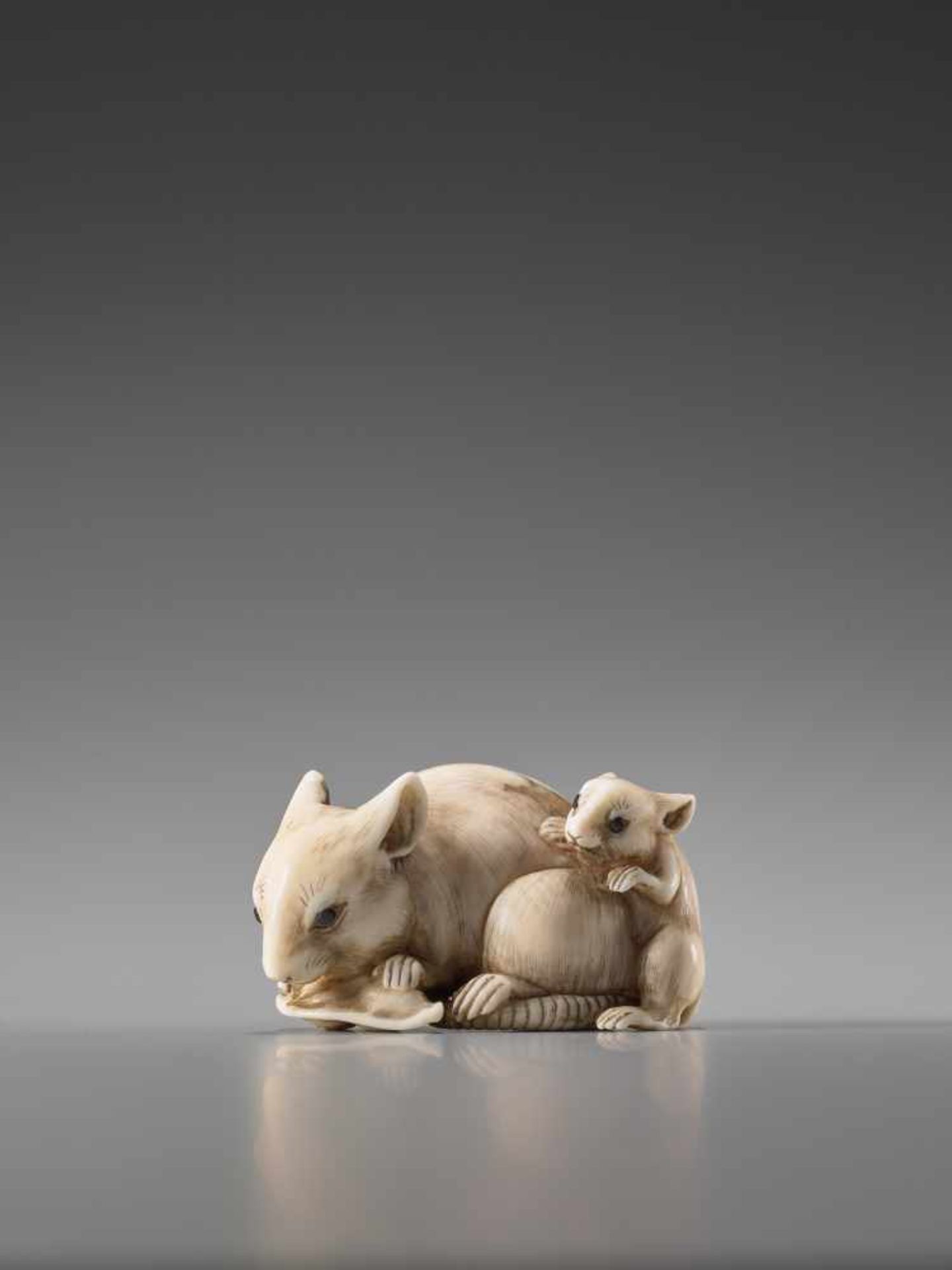 AN IVORY NETSUKE OF TWO RATS BY TOMOKAZUIvory netsukeJapan, Kyoto19th century, Edo period (1615- - Image 2 of 8