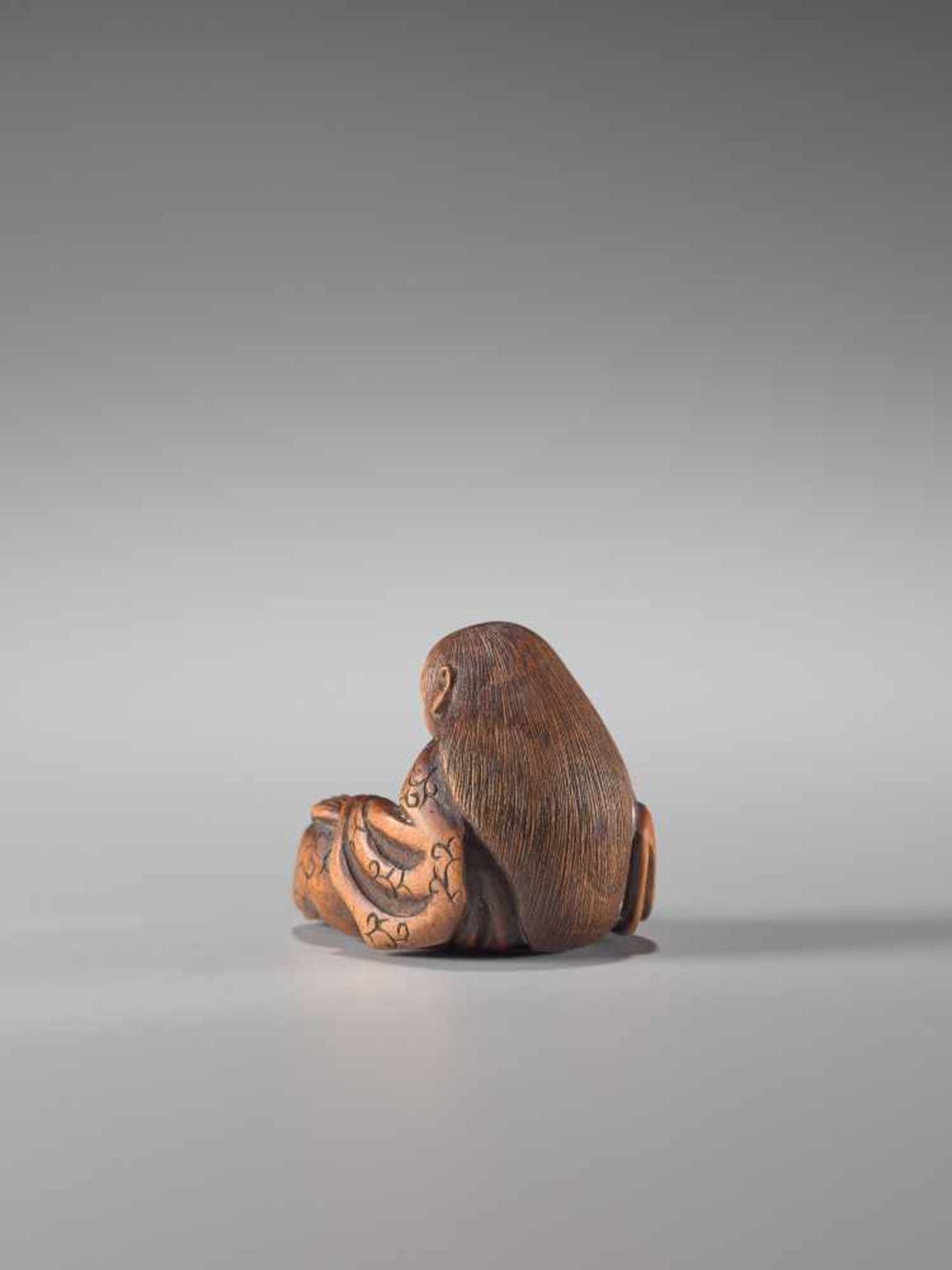 A WOOD NETSUKE OF A DRUNKEN SHOJO BY MASATADAWood netsukeJapan, Ise-Yamada19th century, Edo - Image 5 of 7