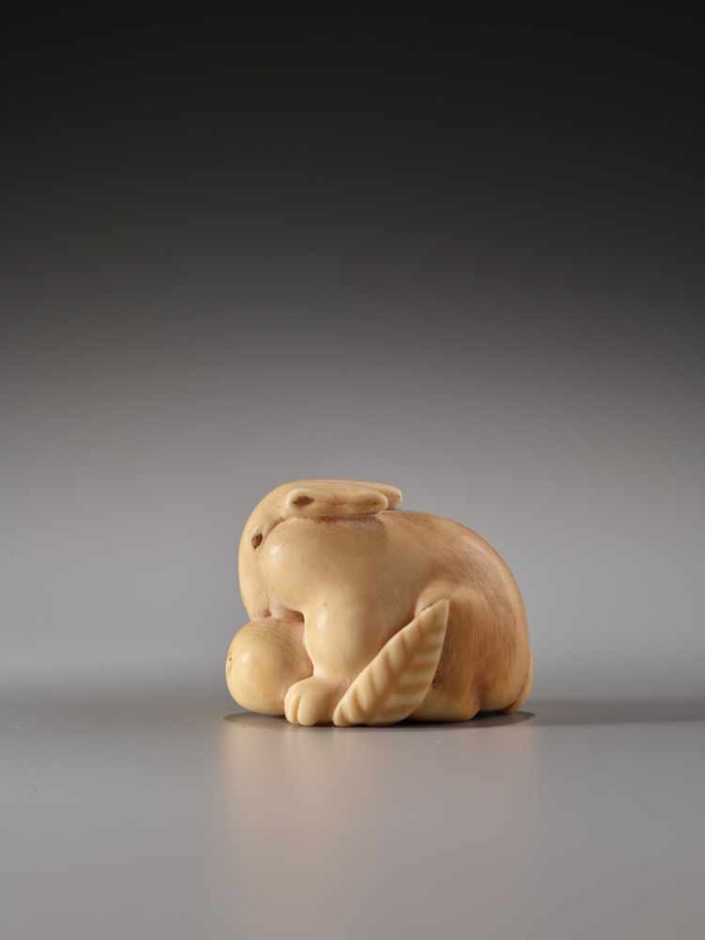 AN IVORY NETSUKE OF A RABBIT WITH LOQUAT BY IKKOIvory netsukeJapan, Nagoya19th century, Edo - Image 4 of 9