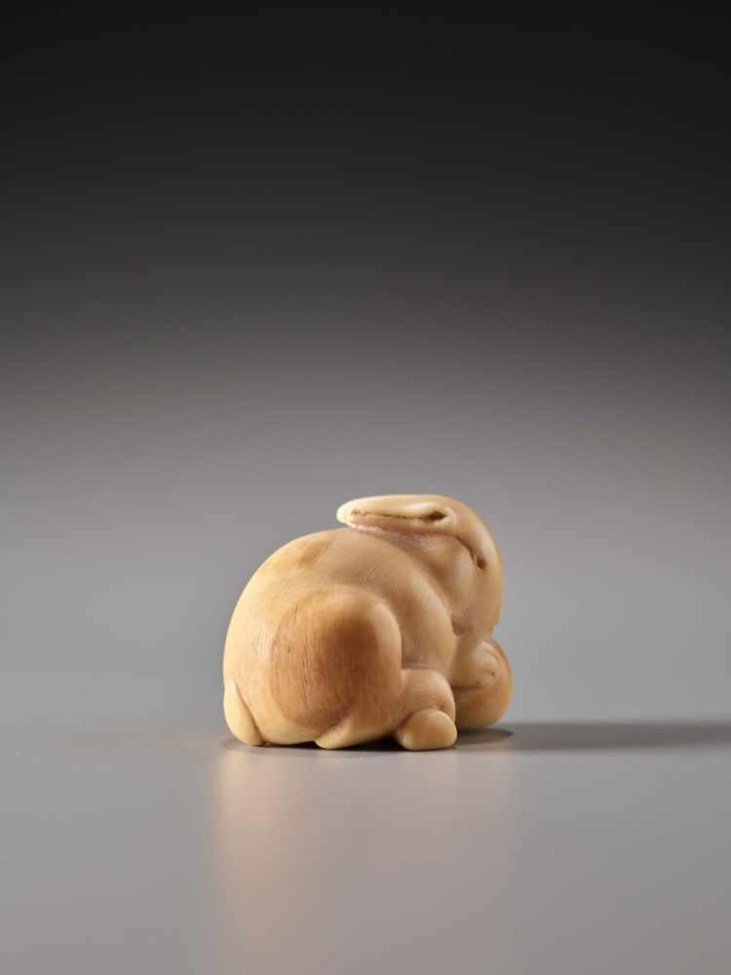 AN IVORY NETSUKE OF A RABBIT WITH LOQUAT BY IKKOIvory netsukeJapan, Nagoya19th century, Edo - Image 6 of 9