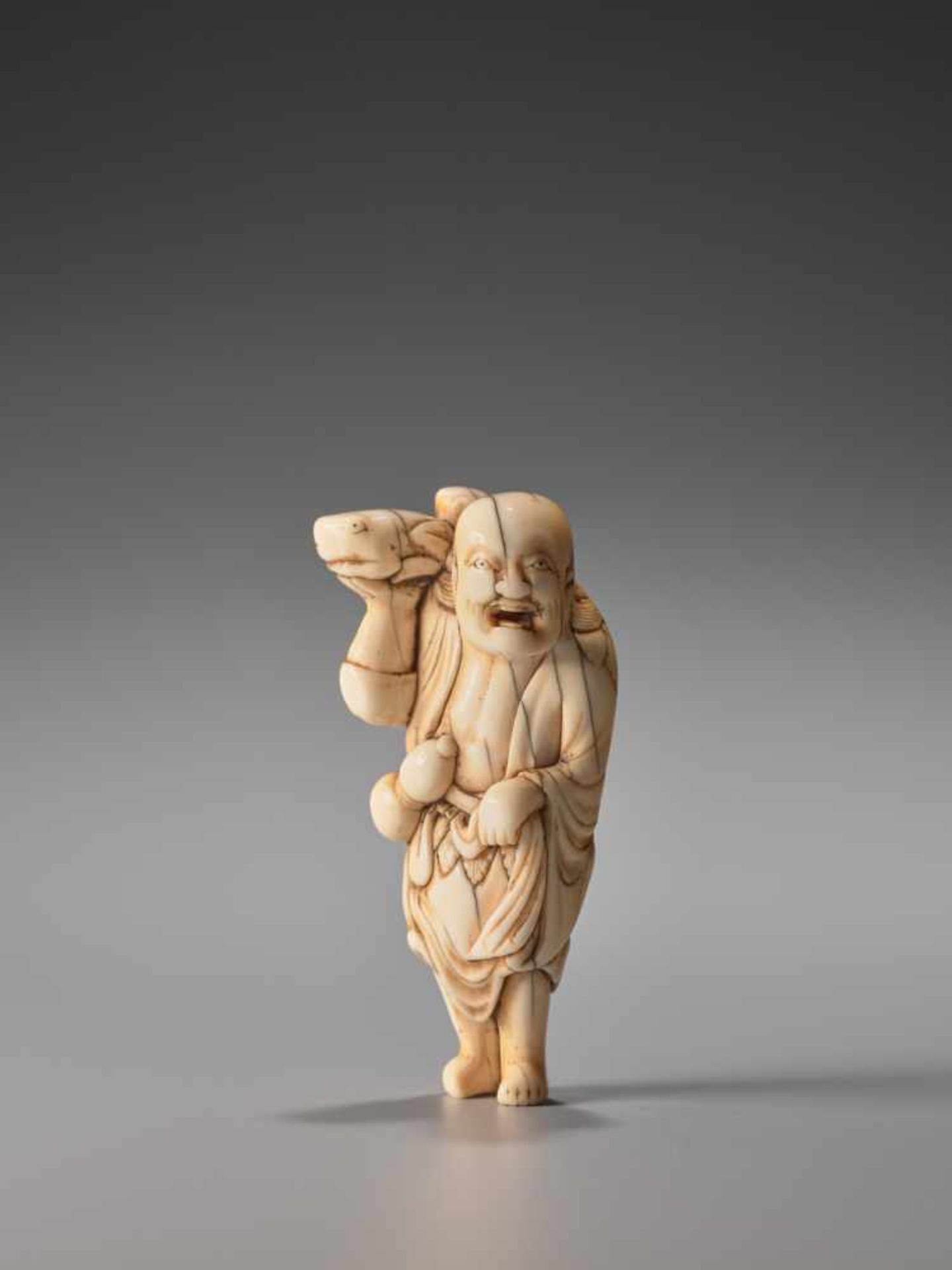 A POWERFUL IVORY NETSUKE OF GAMA SENNINIvory netsukeJapan18th century, Edo period (1615-1868)The - Image 2 of 6