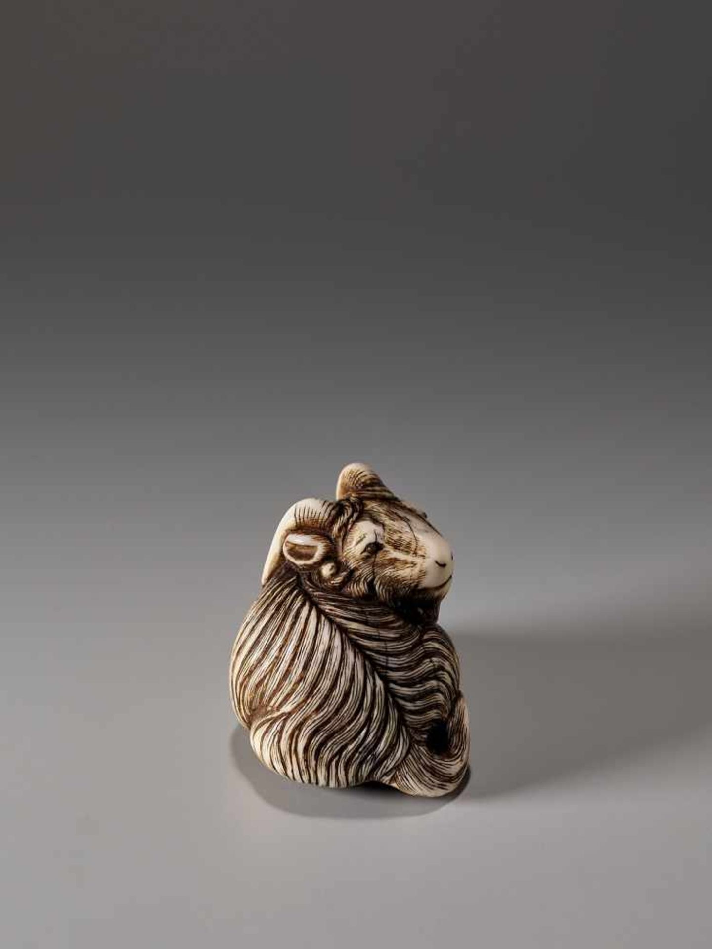 AN IVORY NETSUKE OF A GOATIvory netsukeJapanc. 18th to 1st half of 19th century, Edo period (1615- - Image 2 of 8