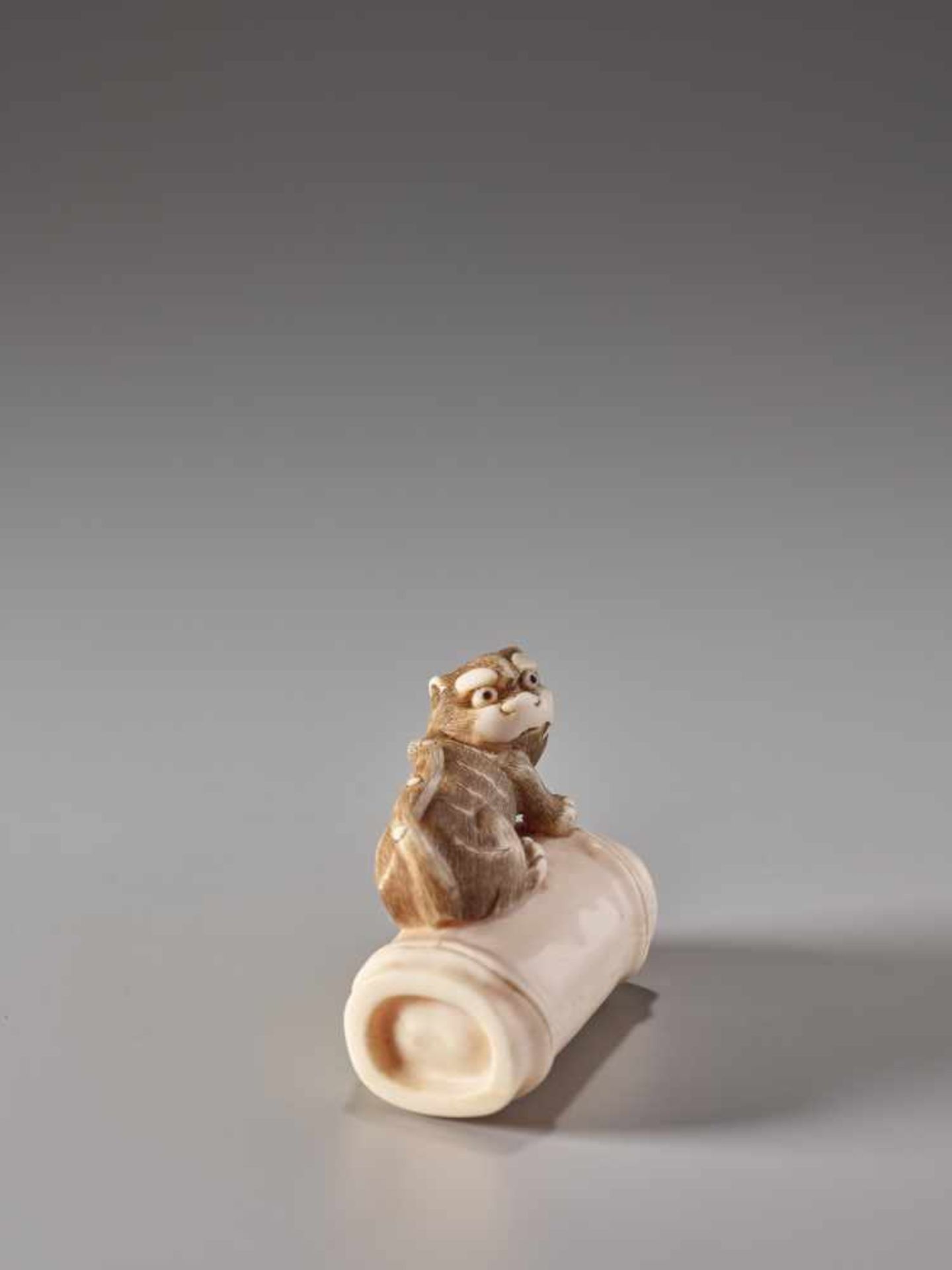 AN AMUSING IVORY NETSUKE OF A TIGER ON BAMBOOIvory netsukeJapan, Kansai region19th century, Edo - Image 5 of 6