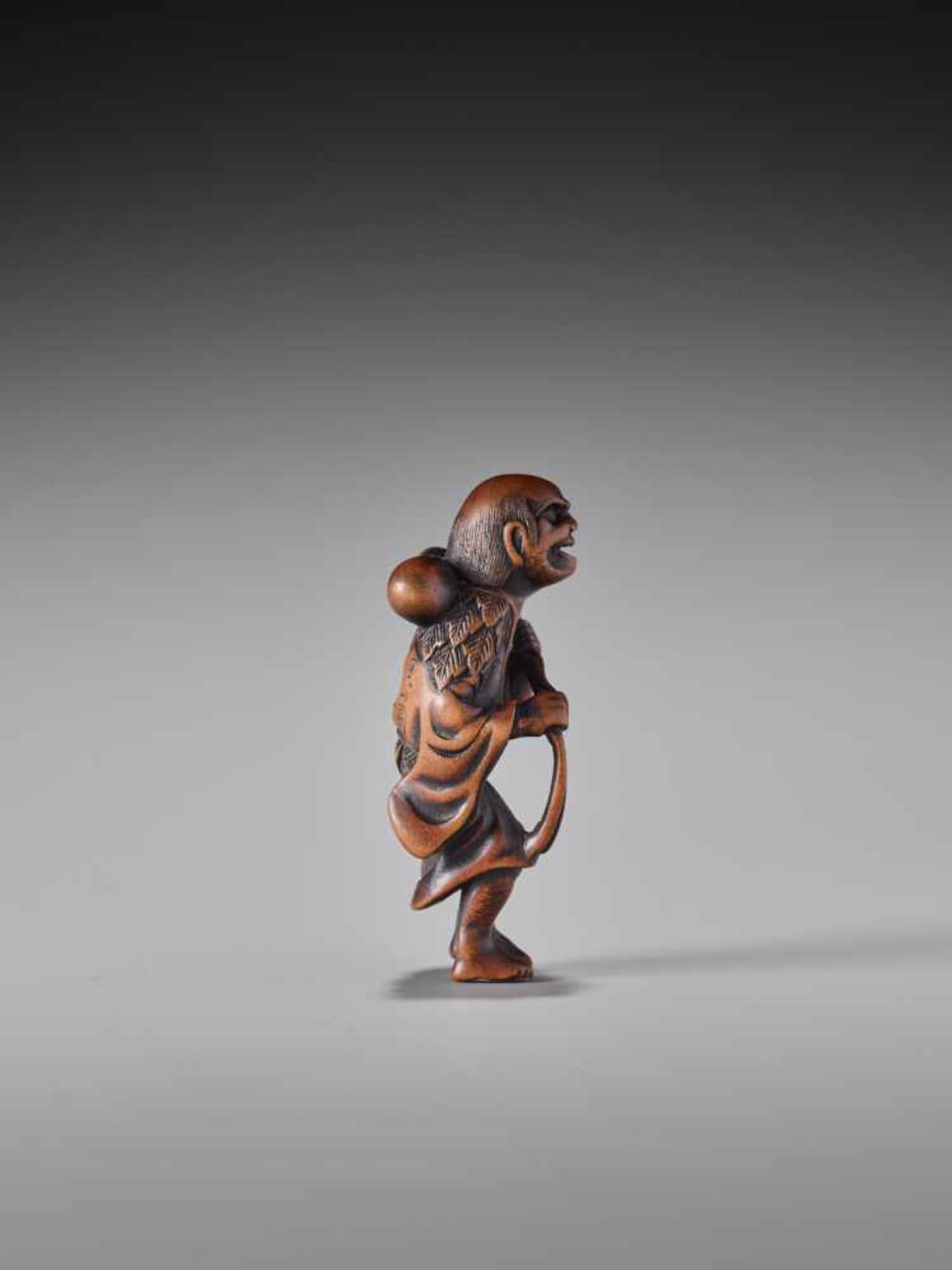 A RARE WOOD NETSUKE OF CHOKARO SENNIN BY NAITO TOYOMASA (1773 – 1856)Wood netsukeJapan, Tanbafirst - Image 9 of 11