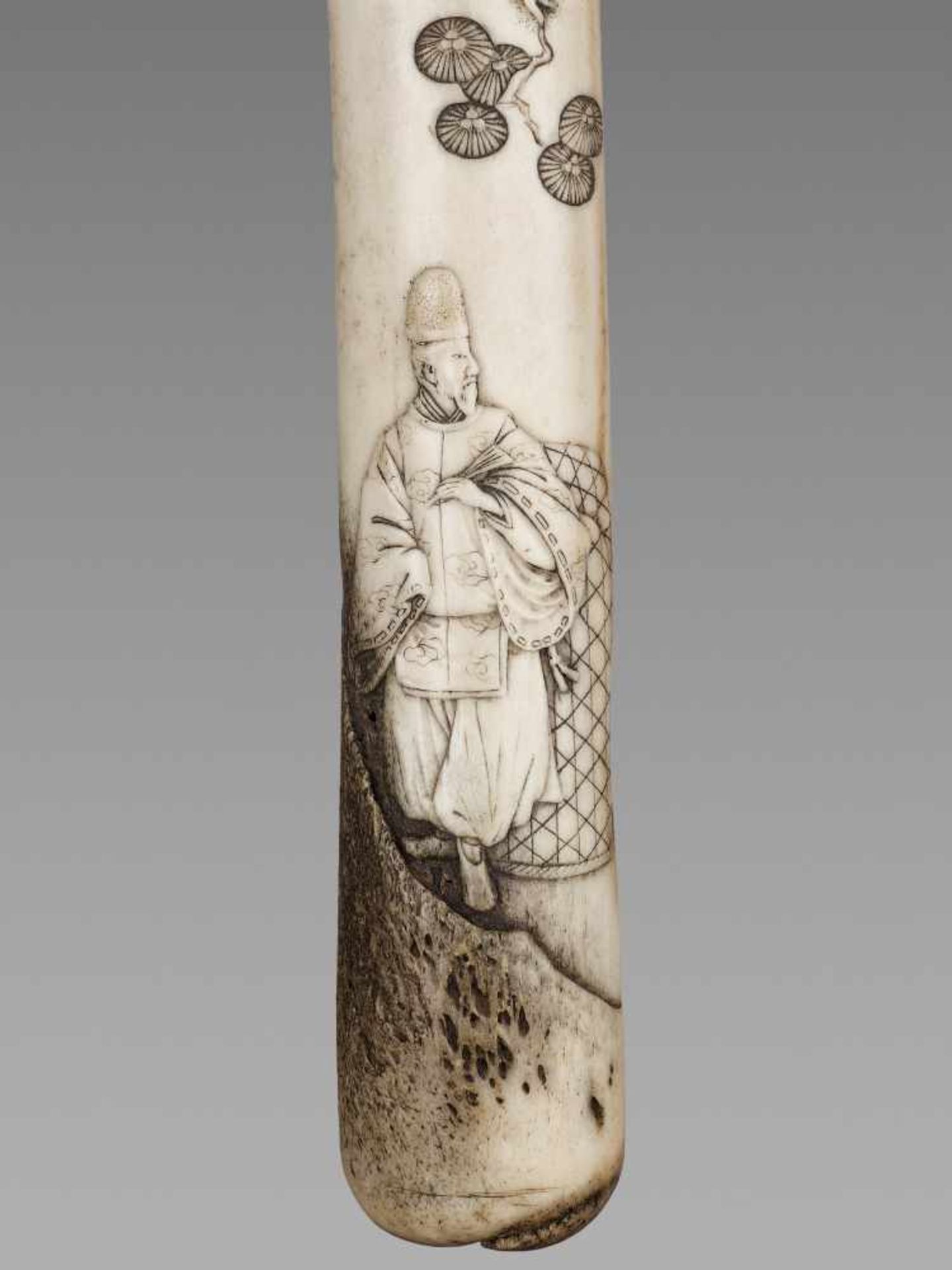 A STAG-ANTLER KISERUZUTSU (PIPE CASE) OF RIHAKUStag-antlerJapan19th century, Edo period (1615-1868)A - Image 4 of 6