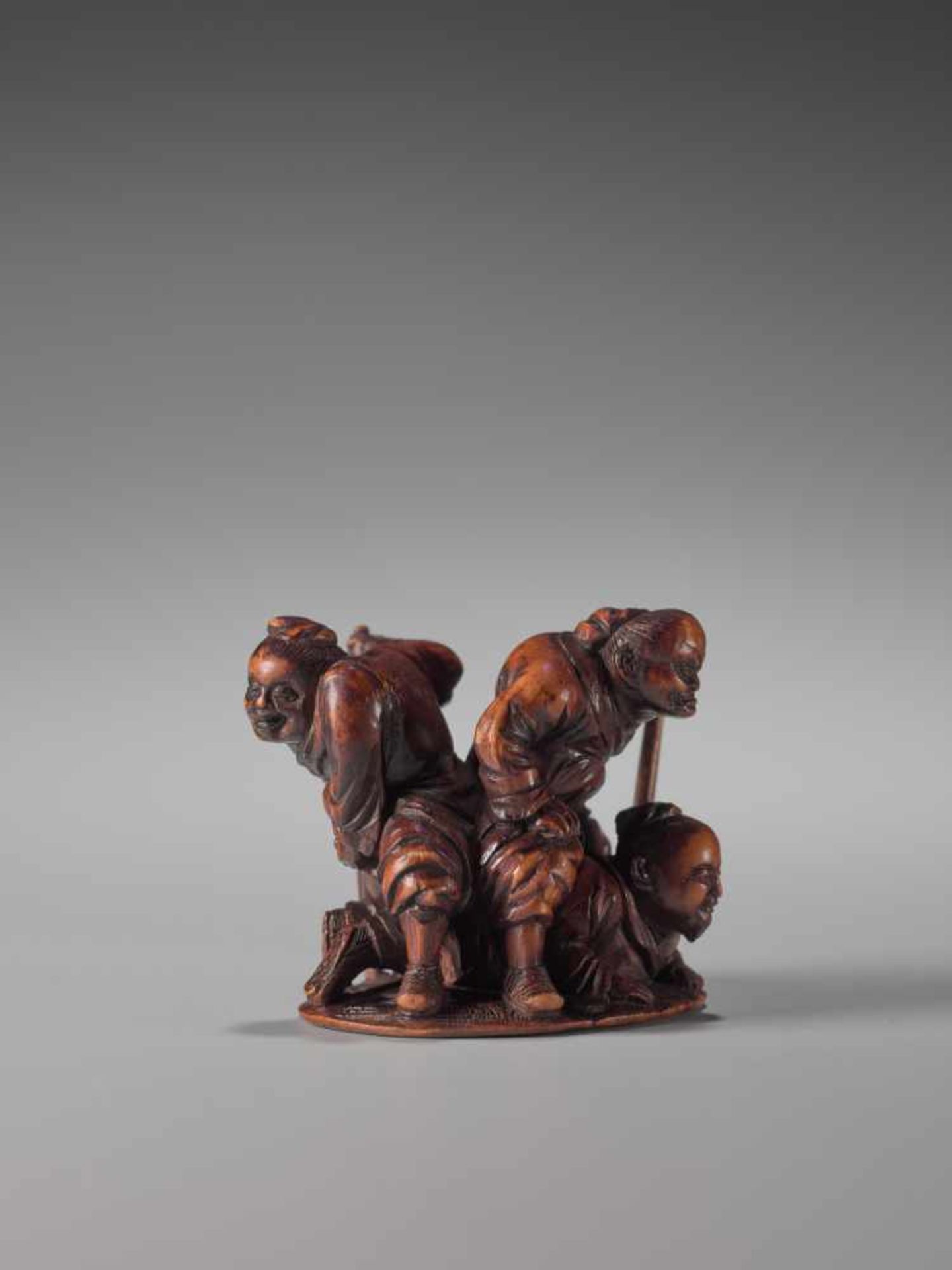 A WOOD NETSUKE-OKIMONO OF KANSHIN CRAWLING AWAY BY MITSUMASAWood netsuke-okimonoJapan19th century, - Image 5 of 7