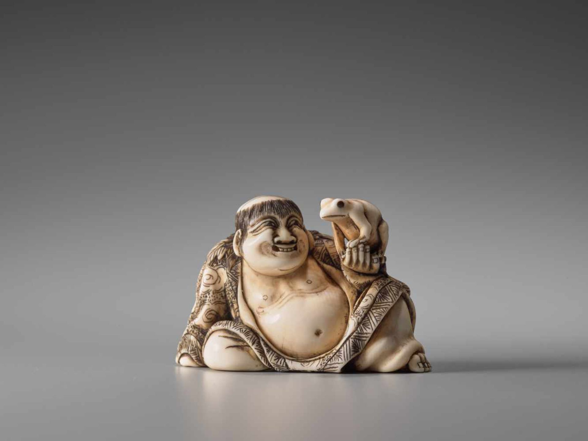 AN EXCELLENT IVORY NETSUKE OF GAMA SENNIN BY YOSHINAGAIvory netsukeJapan, Kyotolate 18th century,