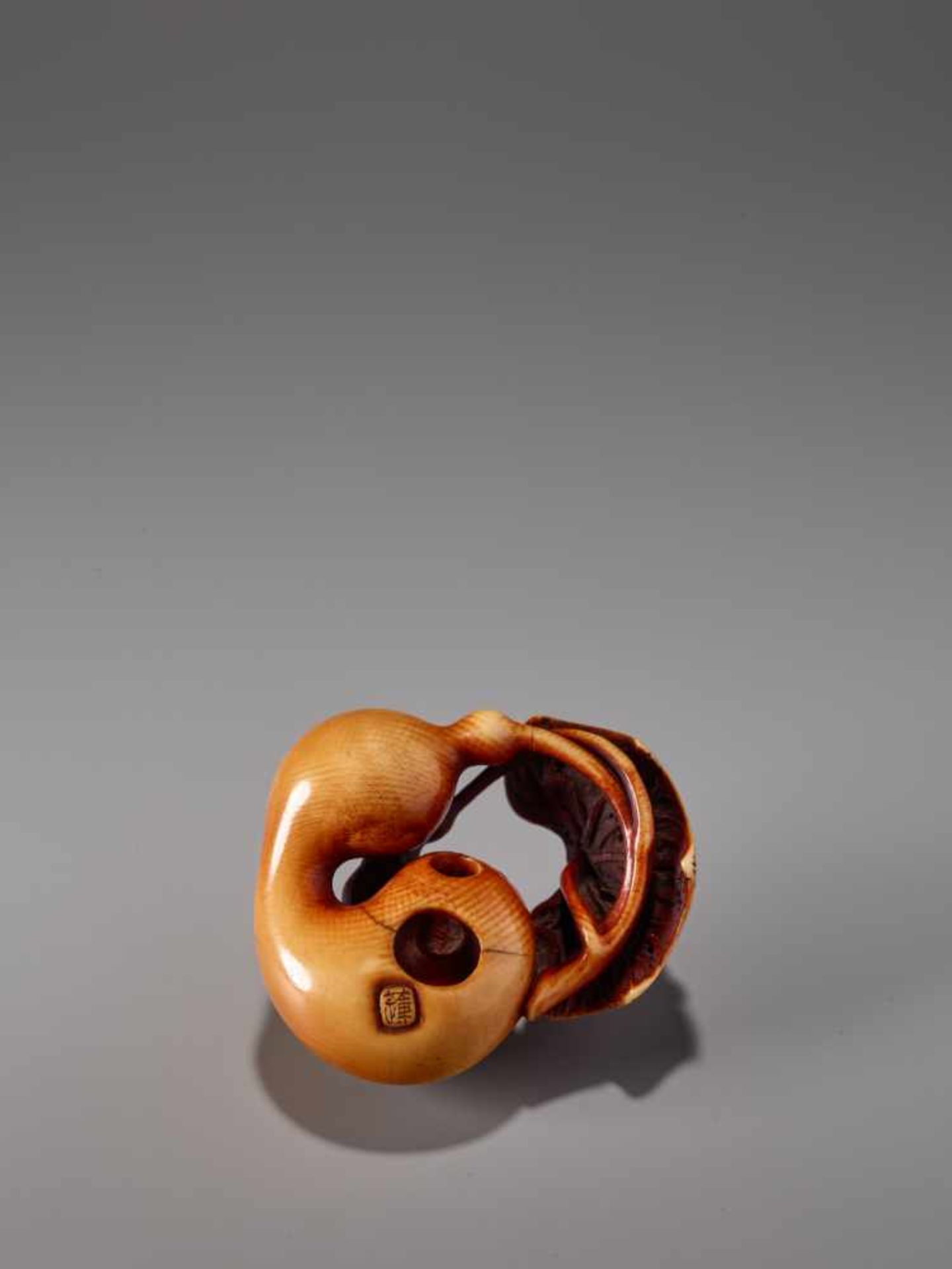 A FINE IVORY NETSUKE OF A FROG WITH GOURD BY RENSAI IIIvory netsukeJapan, Asakusalate 19th - Image 6 of 9