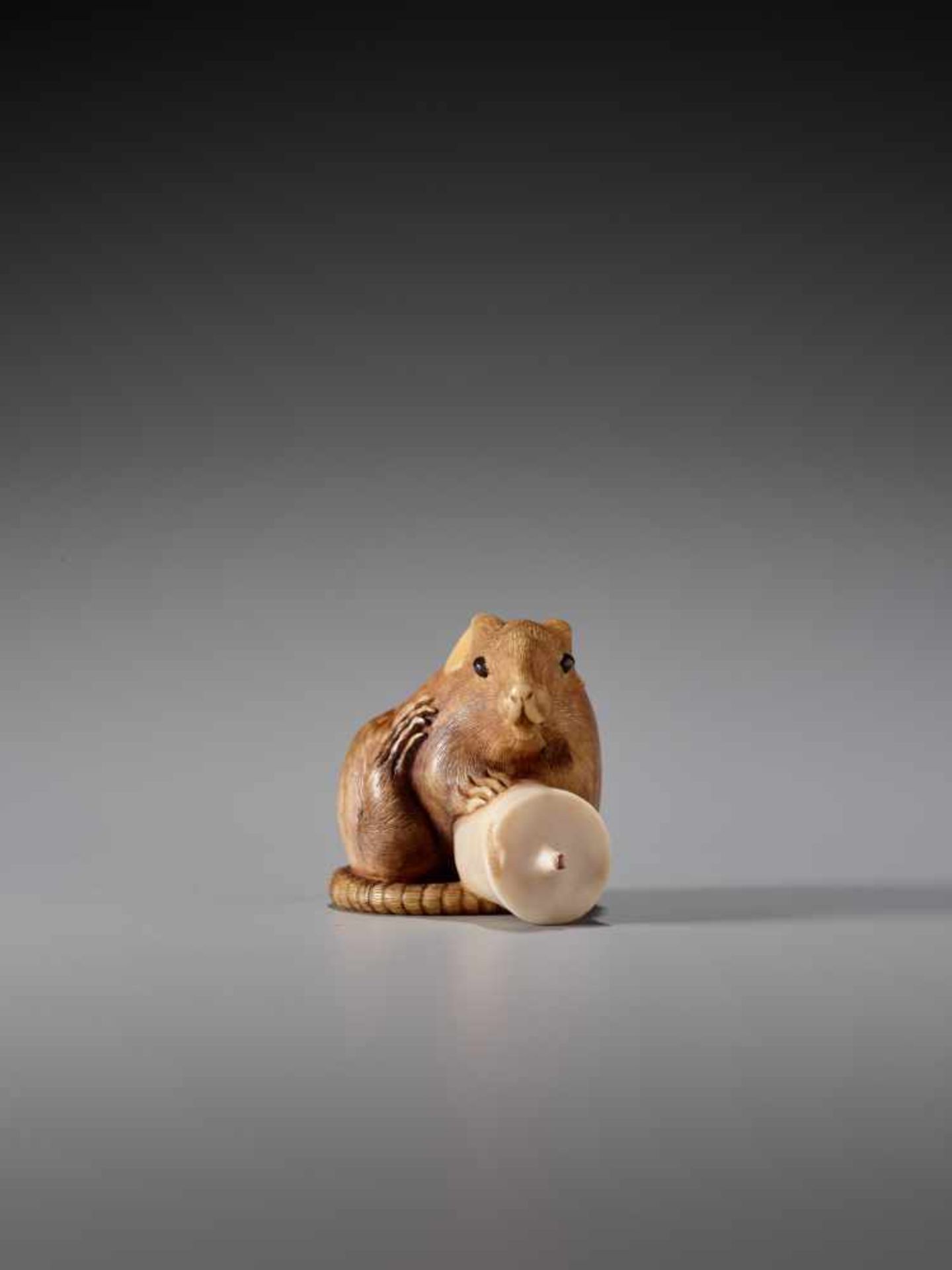 A RARE IVORY NETSUKE OF A RAT WITH CANDLE BY KANO TOMOKAZU Ivory netsuke Japan, Kyotoearly 19th - Image 3 of 11