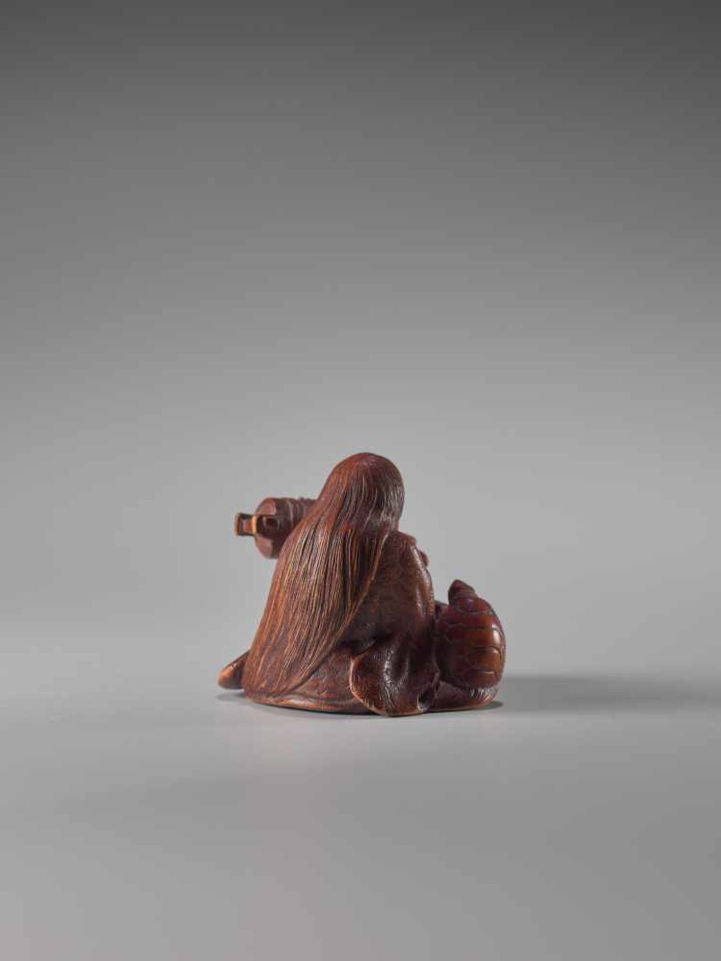 A WOOD AND IVORY NETSUKE OF A DRUNKEN SHOJO WITH MINOGAME AND KAPPAWood and ivory netsukeJapan19th - Image 6 of 8