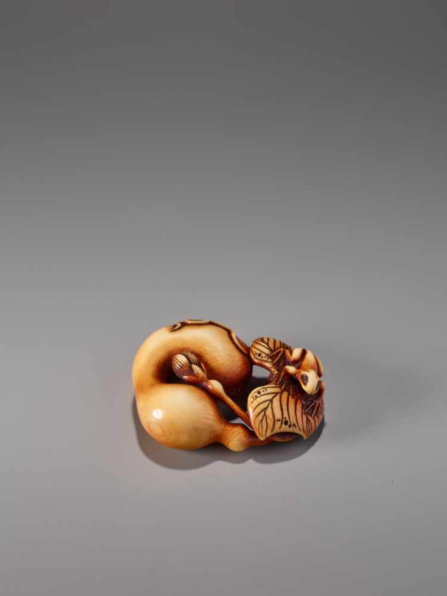 A FINE IVORY NETSUKE OF A FROG WITH GOURD BY RENSAI IIIvory netsukeJapan, Asakusalate 19th - Image 5 of 9