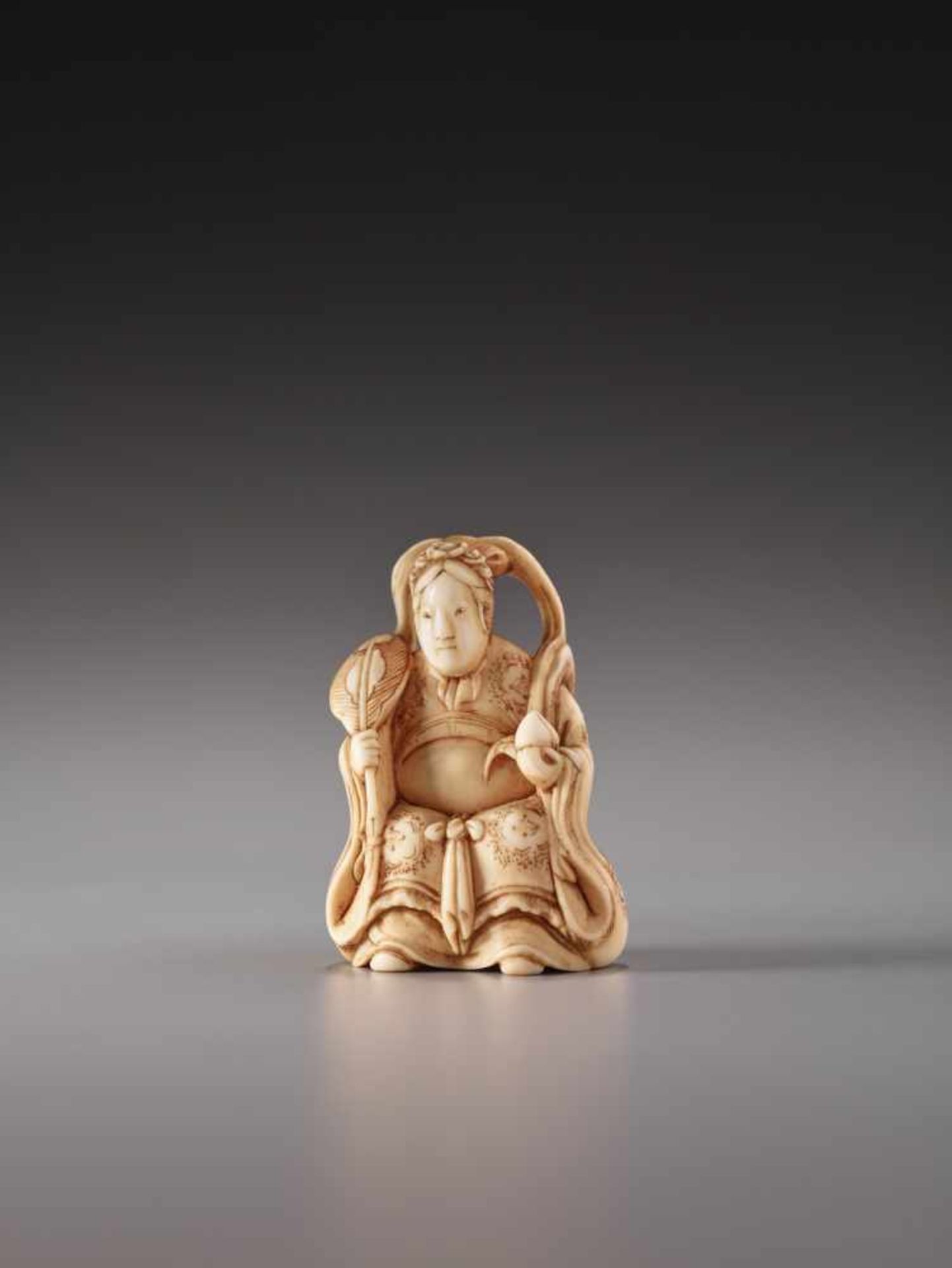 A SMALL IVORY NETSUKE OF SEIOBOIvory netsukeJapan19th century, Edo period (1615-1868)Published: ‘ - Image 2 of 7