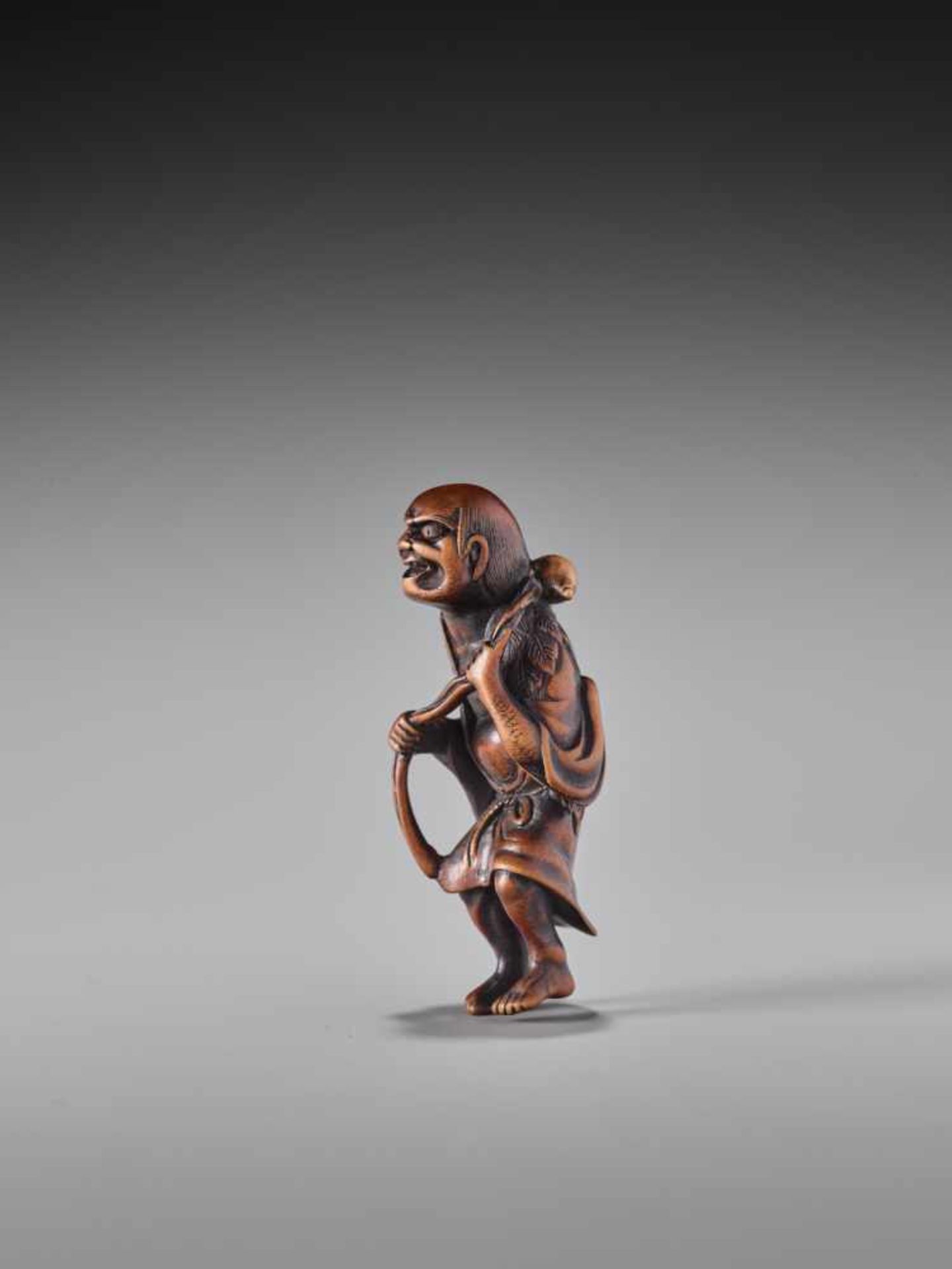 A RARE WOOD NETSUKE OF CHOKARO SENNIN BY NAITO TOYOMASA (1773 – 1856)Wood netsukeJapan, Tanbafirst - Image 7 of 11