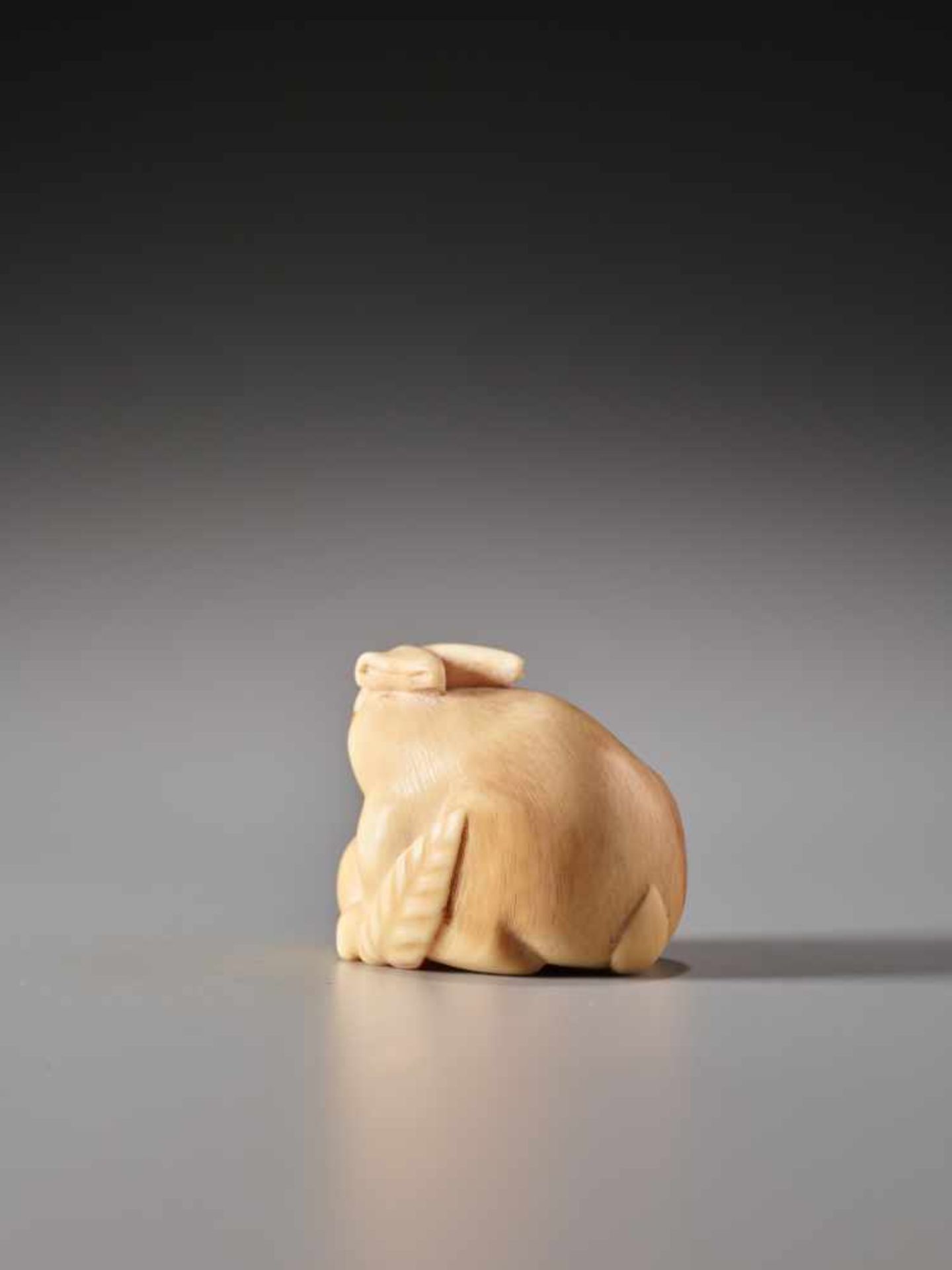 AN IVORY NETSUKE OF A RABBIT WITH LOQUAT BY IKKOIvory netsukeJapan, Nagoya19th century, Edo - Image 5 of 9