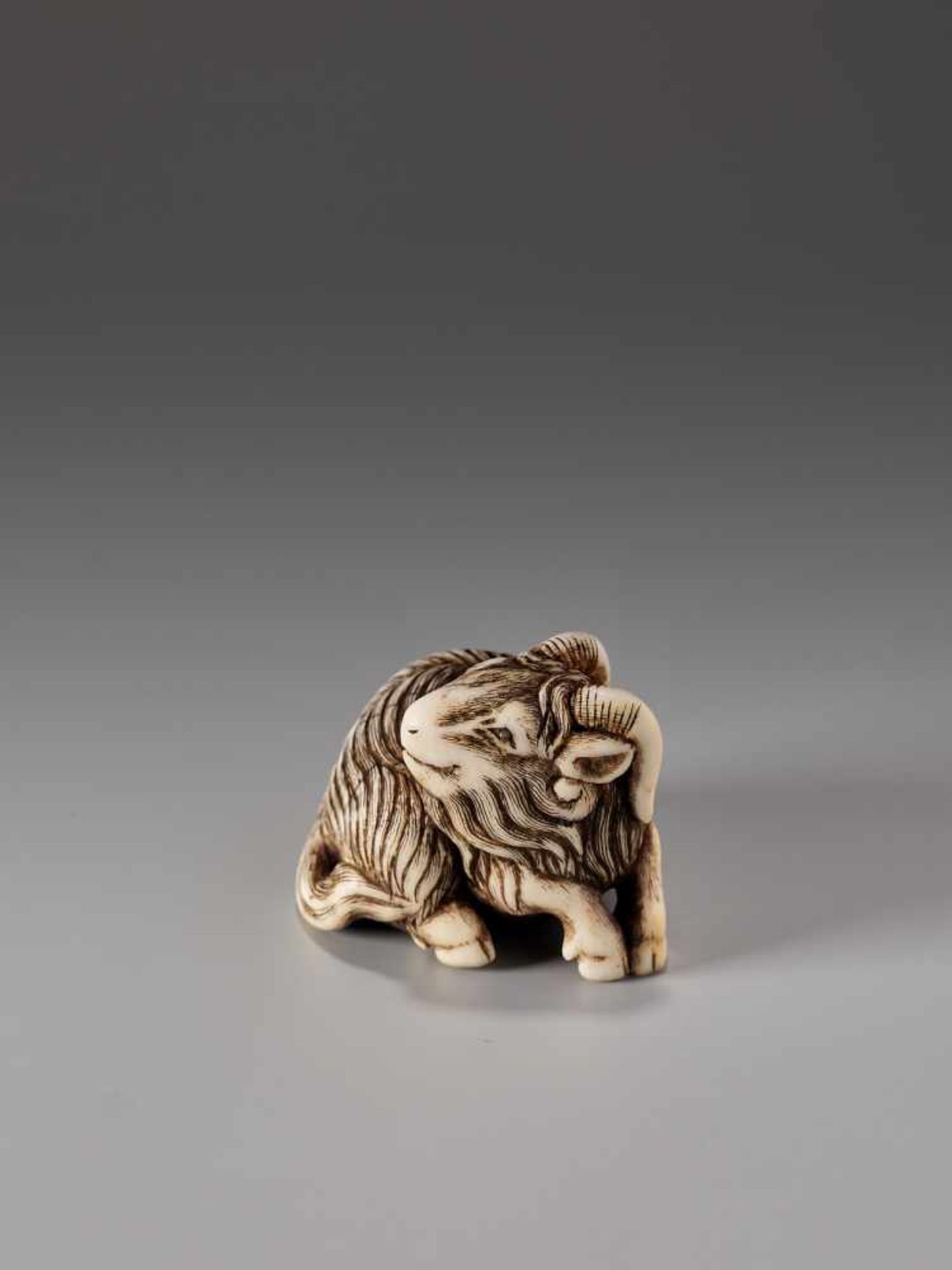 AN IVORY NETSUKE OF A GOATIvory netsukeJapanc. 18th to 1st half of 19th century, Edo period (1615- - Image 3 of 8