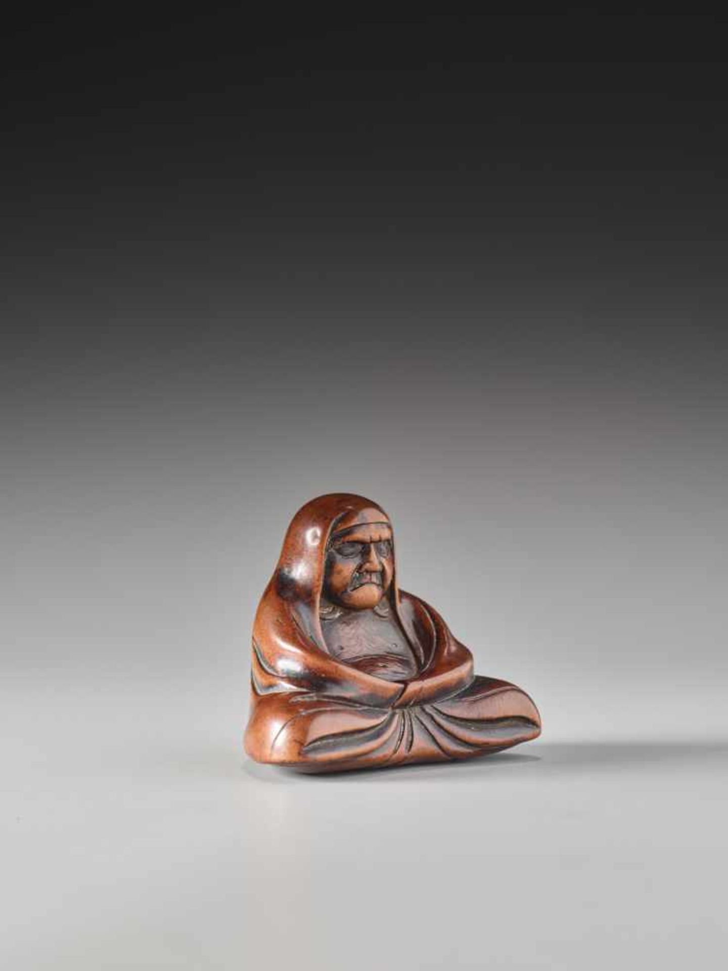 A WOOD NETSUKE OF DARUMAWood netsukeJapan19th century, Edo period (1615-1868)The first patriarch - Image 3 of 5