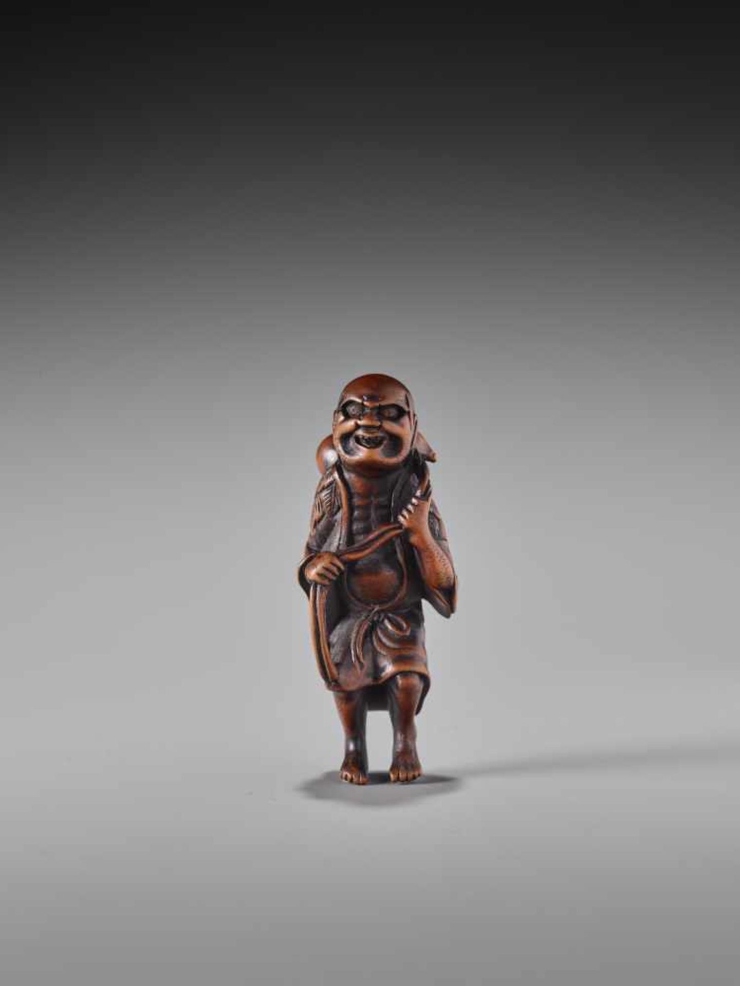 A RARE WOOD NETSUKE OF CHOKARO SENNIN BY NAITO TOYOMASA (1773 – 1856)Wood netsukeJapan, Tanbafirst - Image 6 of 11