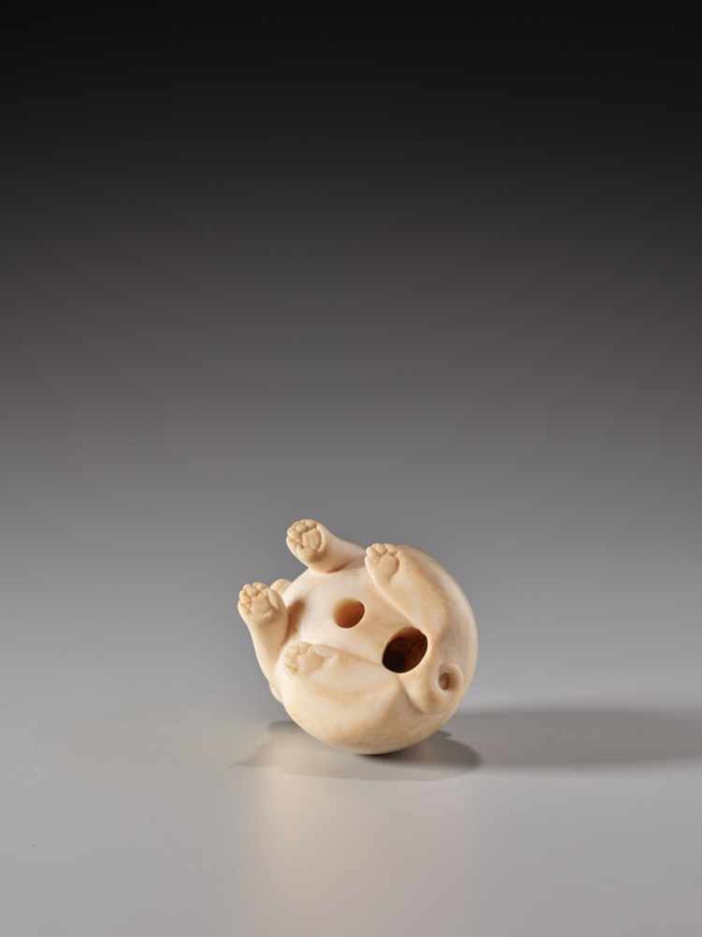 AN AMUSING IVORY NETSUKE OF A TUBBY PUPPY WITH BELLIvory netsukeJapanmid-19th century, Edo period ( - Image 5 of 6