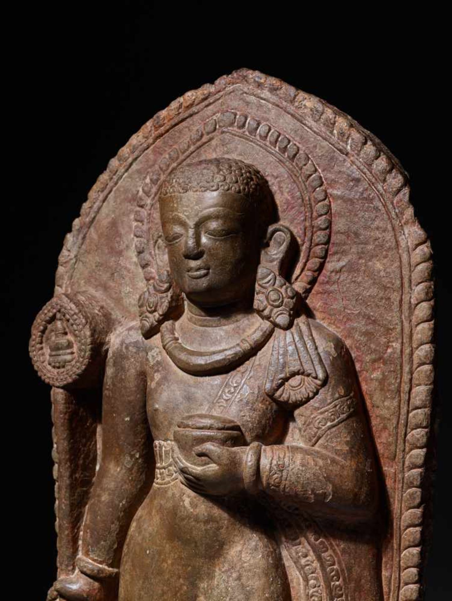 A LARGE AND IMPORTANT LIMESTONE STELE OF A DEVI, NEPAL, 14th – 15th CENTURY Limestone, sculpted, - Image 7 of 11