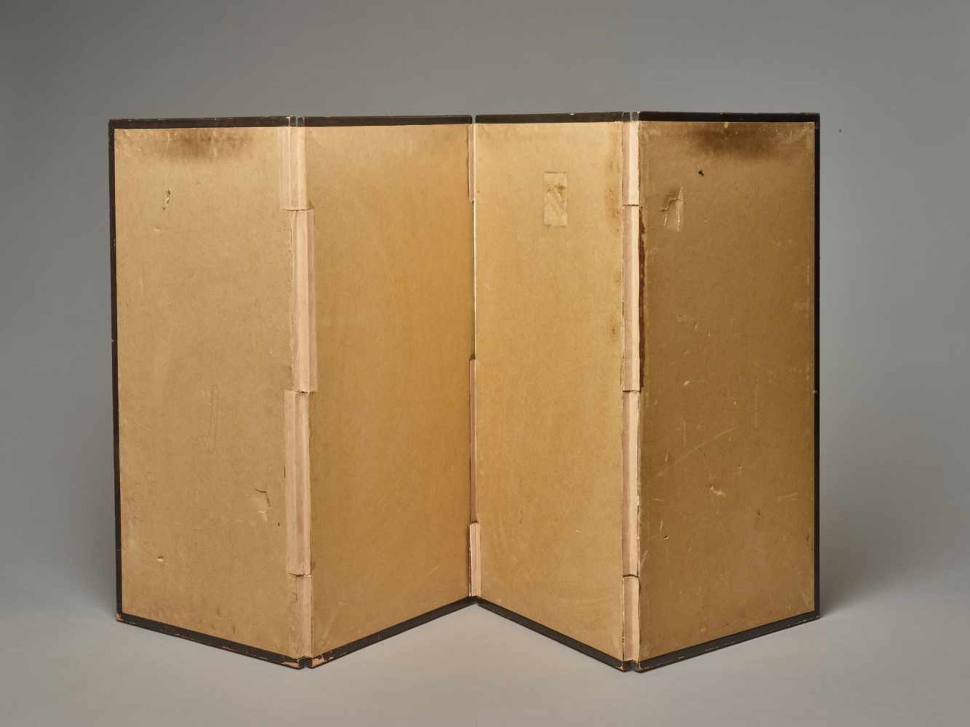 A FOUR PANEL STANDING SCREEN WITH BAMBOOWood, ink and color on paper, brass fittingsJapan, 19th - Image 5 of 5