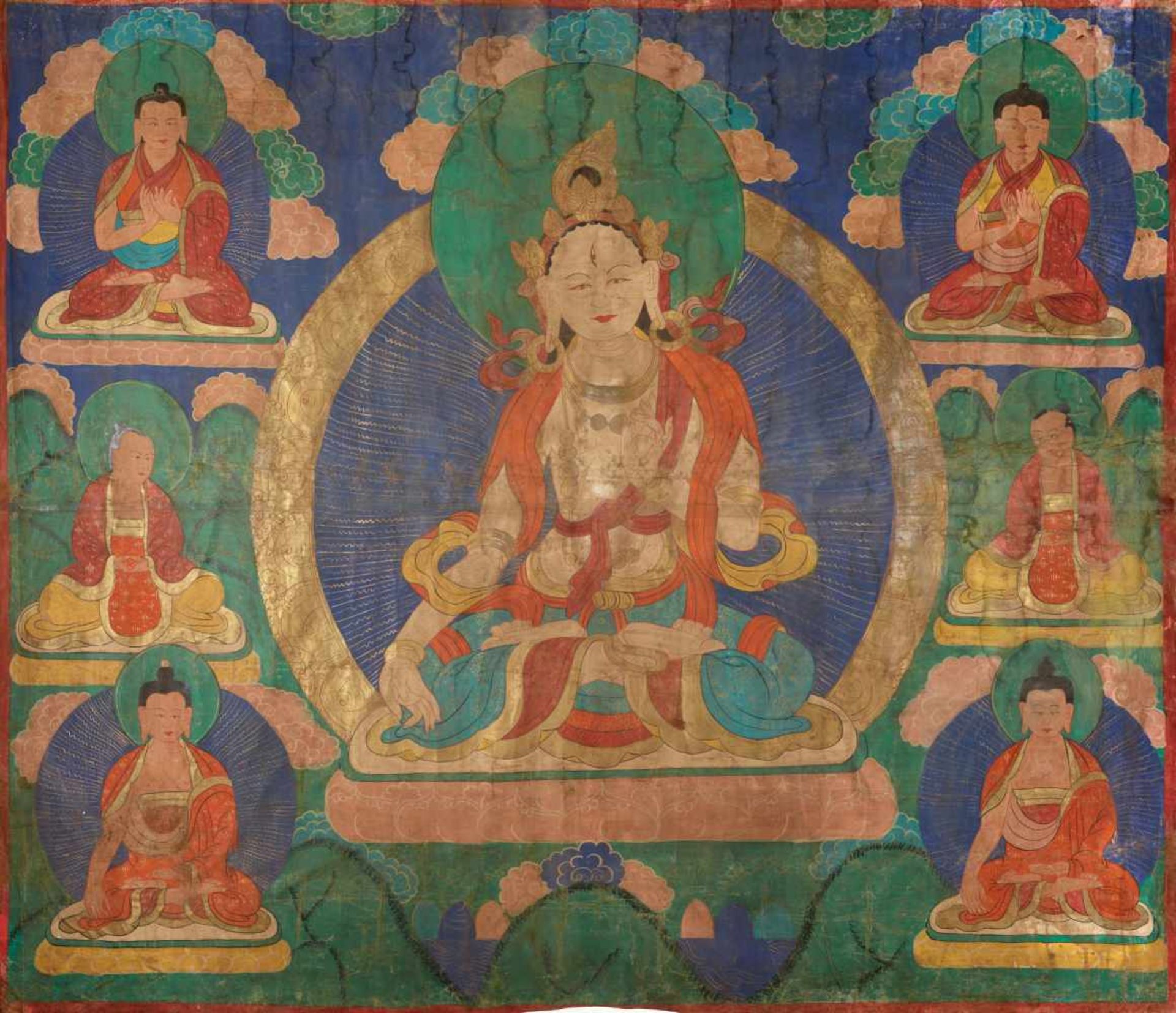 A VERY LARGE TIBETAN THANGKA WITH SITATARA, 19th CENTURY Distemper and gold paint on cloth Tibet,