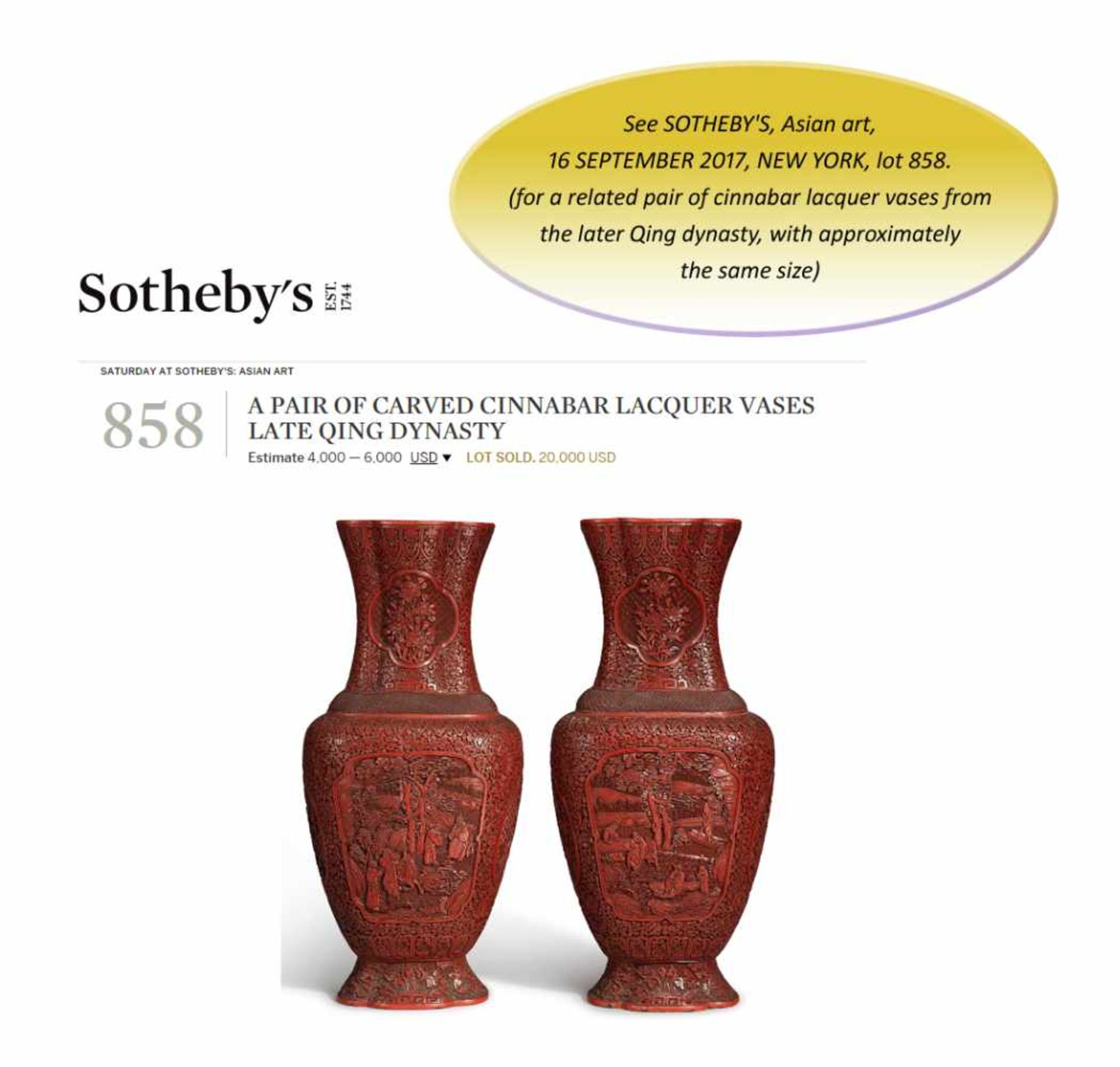 A LARGE PAIR OF CINNABAR LACQUER ‘EIGHT IMMORTALS’ VASES, QING DYNASTYThe body entirely covered with - Image 25 of 26