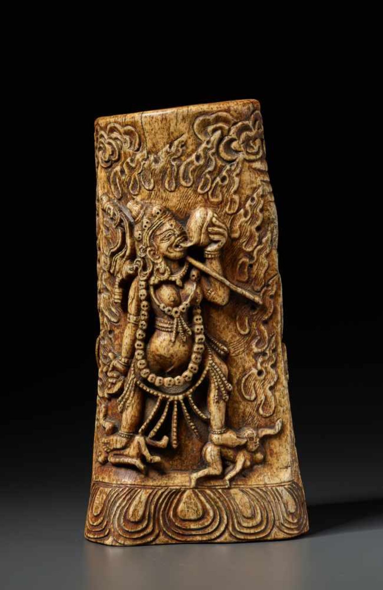 A VERY LARGE TANTRIC BONE CARVING WITH MAHAKALA AND VAJRAYOGINI, 17th – 18th CENTURYBone with - Image 2 of 14