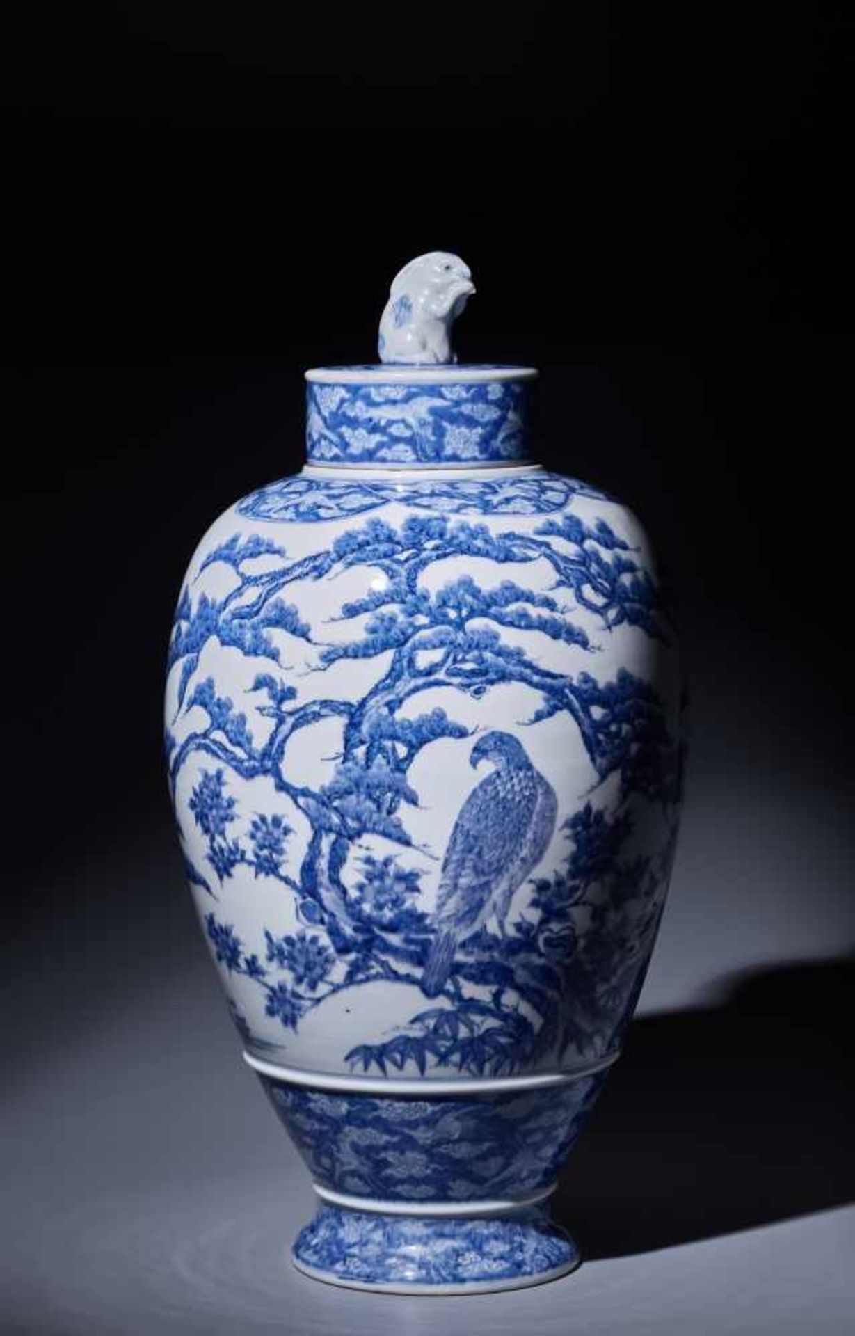 A LARGE AND FINE SETO-WARE BLUE AND WHITE PORCELAIN VASE BY KATO KICHIBEIPorcelain with blue and