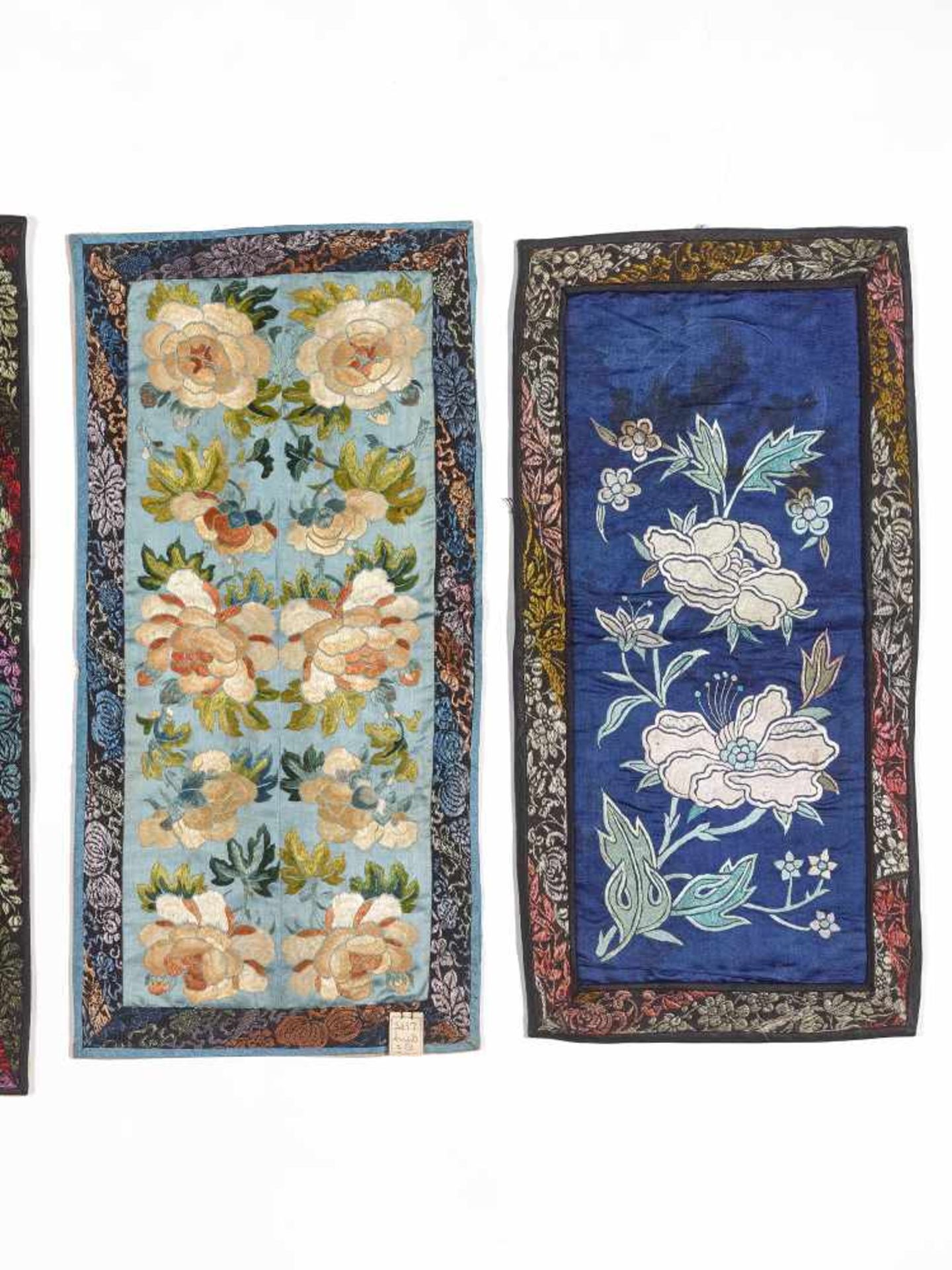 LOT WITH FIVE EMBROIDERIES ‘FLOWERS AND BUTTERFLIES’, 1920sSilk with multi-colored silk threads, - Image 4 of 5